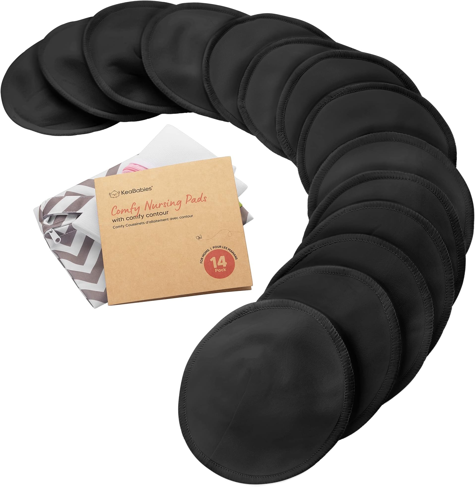 Organic Nursing Pads - 14 Washable Viscose Derived from Bamboo Breastfeeding Pads, Wash Bag, Reusable Breast Pads for Breastfeeding, Nipple Pads for Breastfeeding Essentials(Midnight Black, M 3.9")