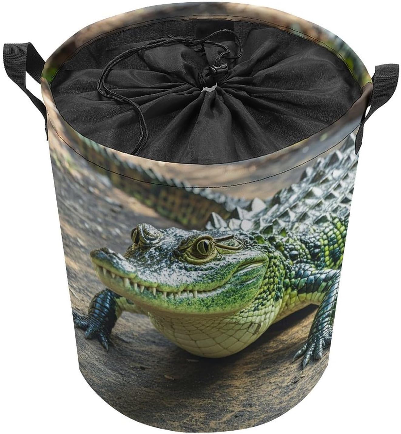 Crocodile Green Laundry Bag Large Collapsible Laundry Baskets Freestanding Waterproof Clothes Hamper with Handles & Drawstring for Laundry Room Bedroom Bathroom