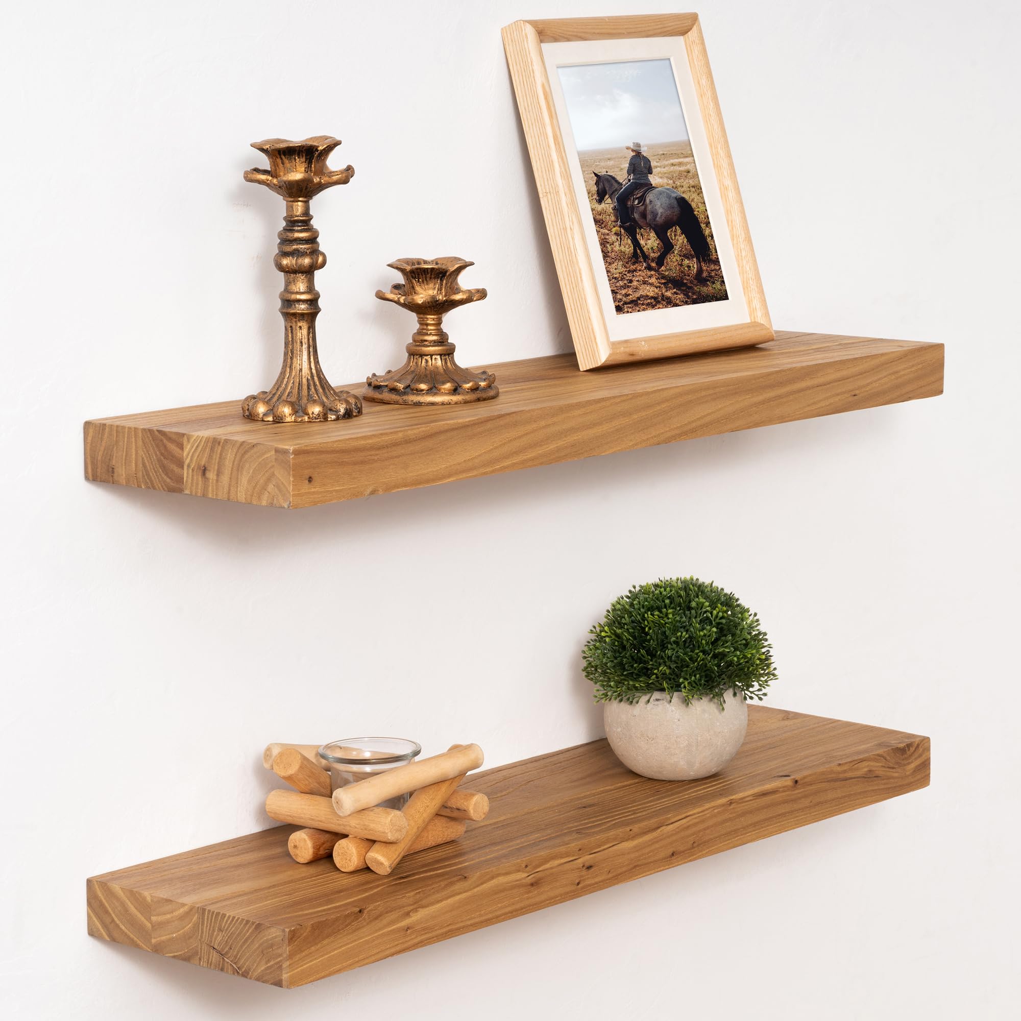 Étagères flottantes en bois d'orme naturel de 61 cm pour décorer votre salon cocooning