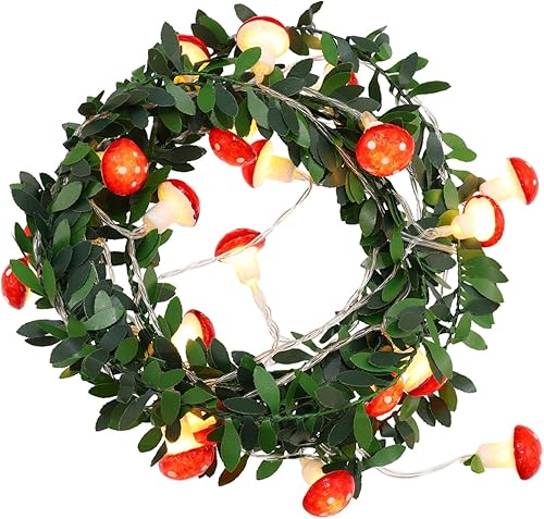 Miniatura 1 de OKUMEYR Cadena de iluminación de hongos con luces LED para cortina, guirnalda de hojas verdes, guirnalda de árbol colgante, luces verdes, luces de
