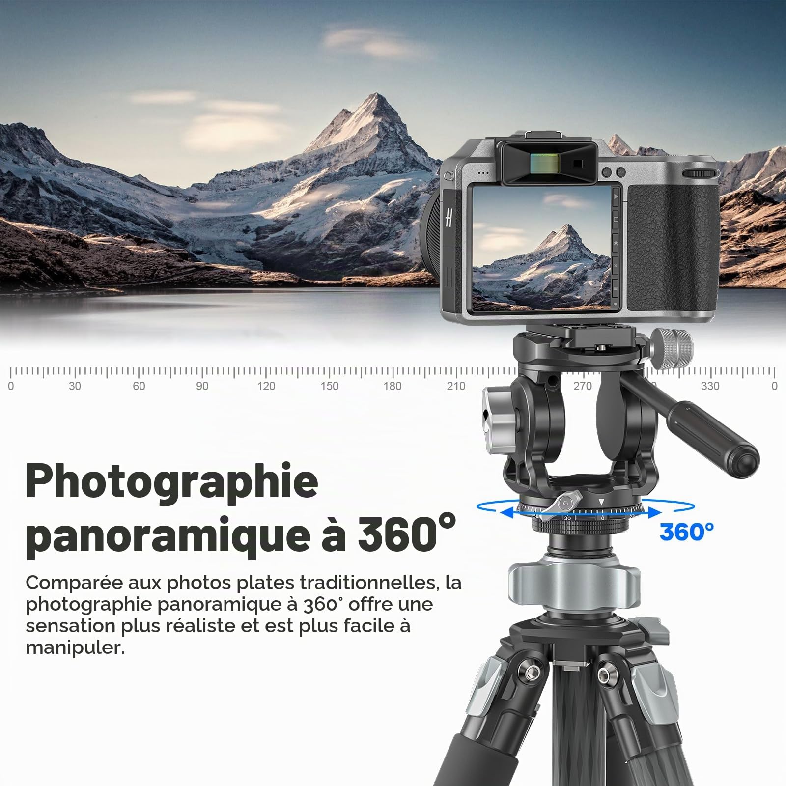 WEYLLAN Tête de trépied VH7 pour appareil photo avec plaque Arca Swiss Quick Release Plate, Fluid Head Trépied pour appareil photo reflex numérique, trépied panoramique en métal, tête fluide, charge