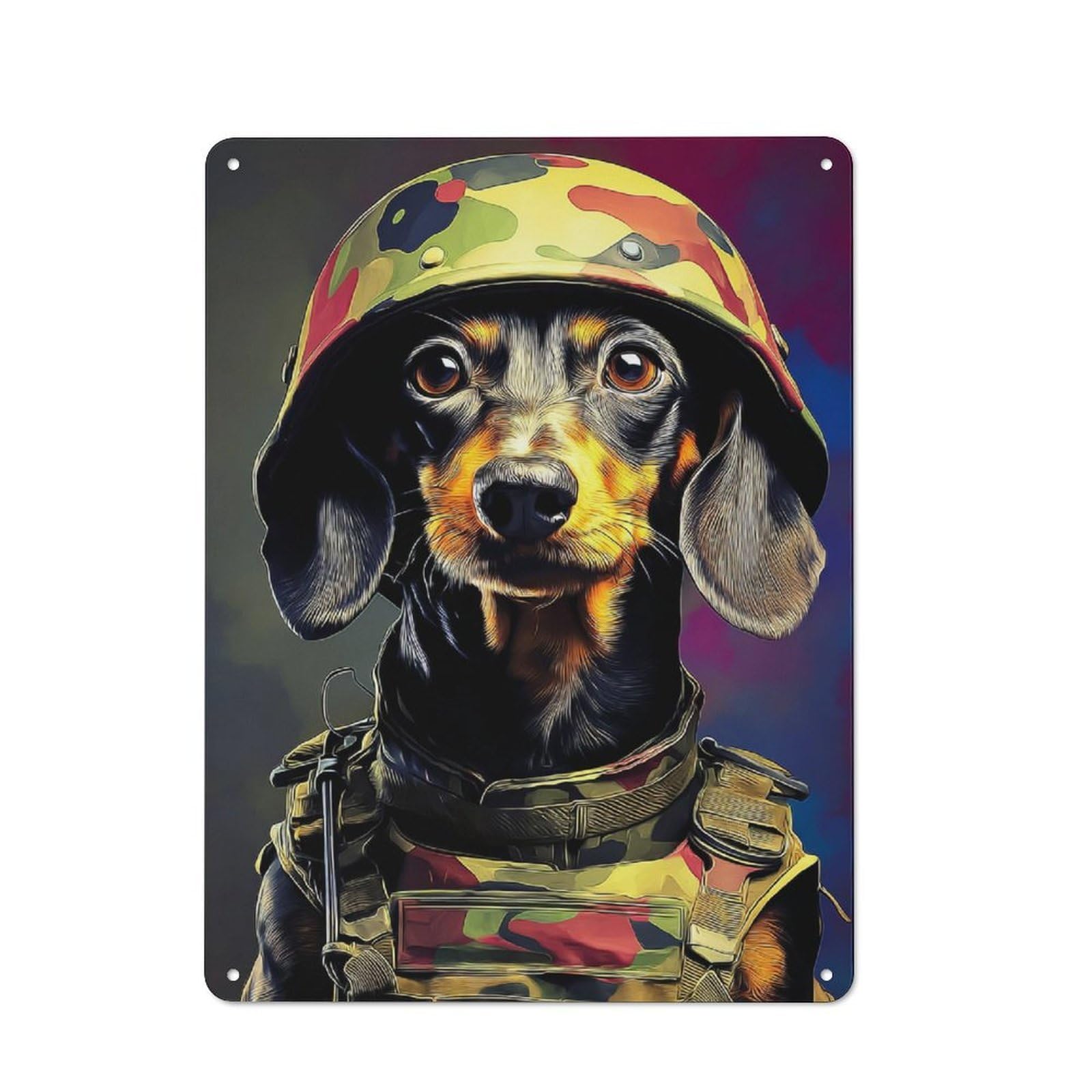 Junmoney Heroic Hound In Camo Gear Rustic Metal Plaque 40X30cm For Hobby Room Or Studio, For Creative Interior Collectors
