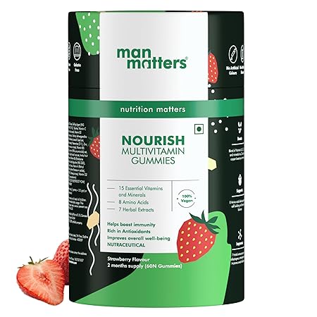 Man Matters Multivitamin Gummies| 60 Day Pack | With 15 Vitamins & Minerals, 8 Amino Acids & 7 Herbal Extract | Vit A,C,D,E,B9 & B12 | Enhances Immunity & Overall Well Being | 60 gummies