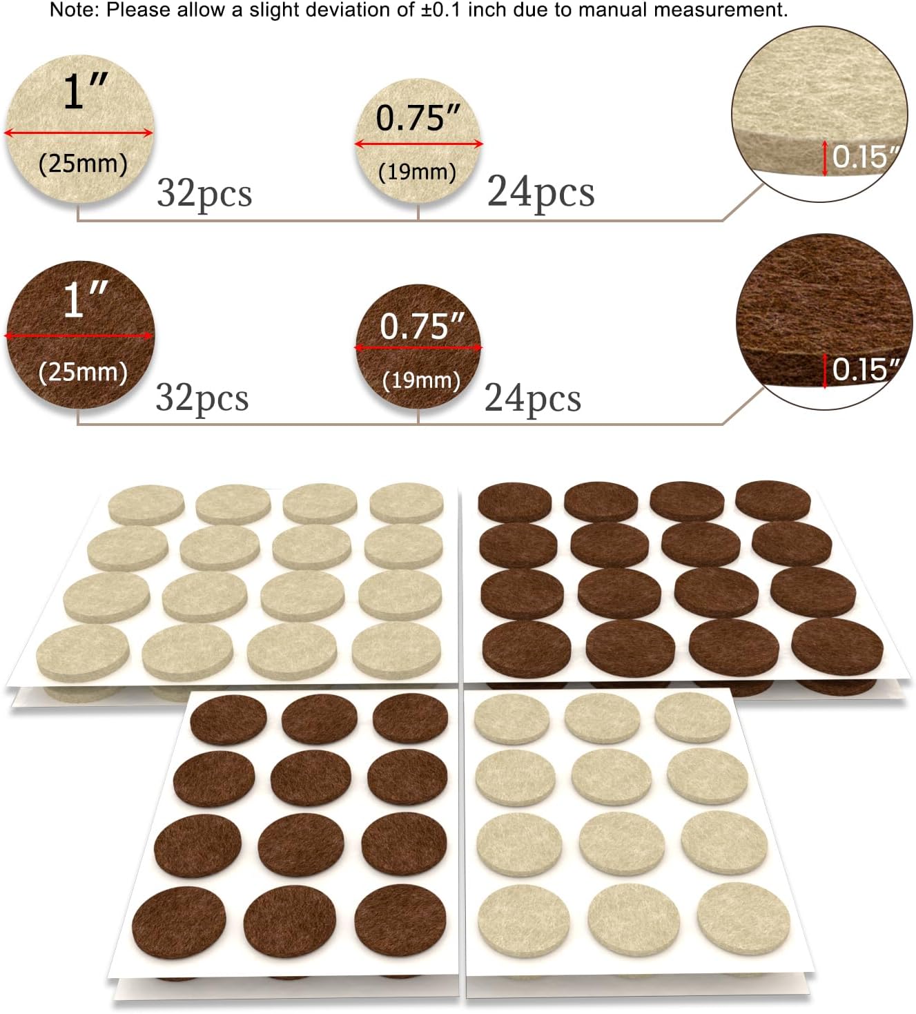 112 PCS Felt Furniture Pads, Chair Leg Floor Protectors, Furniture Sliders for Hardwood Floors, Cabinet Bumpers, Anti Scratch, Reduce Noise(Brown & Beige) 112Pcs Brown & Beige
