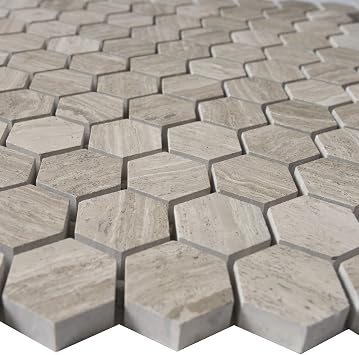 5 Sheets Marble Mosaic Tile for Kitchen Backsplash, Bathroom Shower Floor etc., 1X1 Hexagon, 11-1/2X11 X3/8 (Set of 5 Sheets, WOMM1HEX - White Oak Polished)