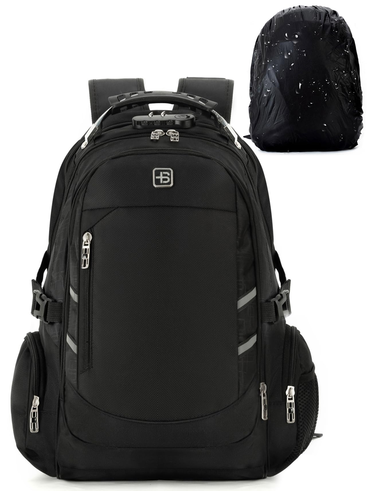 Kommodum - Zaino Porta PC Antifurto con Lucchetto Scomparto Computer fino ai 17 pollici con Parapioggia Bagaglio Valigia Borsa da Viaggio per Scuola, Ufficio Trekking Escursionismo