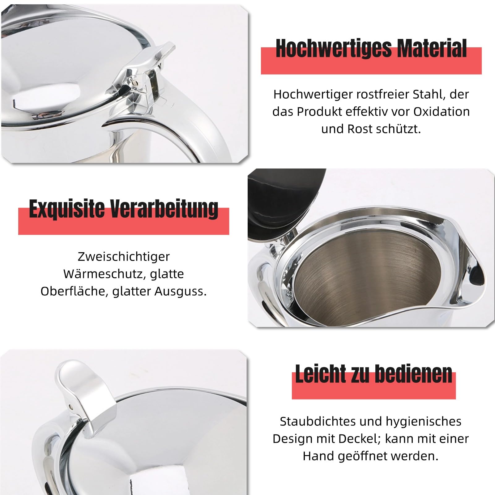 Salsiera in Acciaio Inox con Isolamento Termico a Doppia Parete Salsa Salsiera Tavolo da Pranzo Caraffa con Coperchio Salsa Ideale Pentola per Sugo, Panna, Crema Pasticcera(Small 450ml)