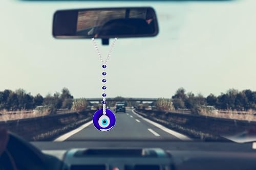 Miniatura 4 de Adorno colgante de auto de mal de ojo, accesorios para mujeres y hombres, adorno colgante de cristal para espejo retrovisor (caída + forma redonda)