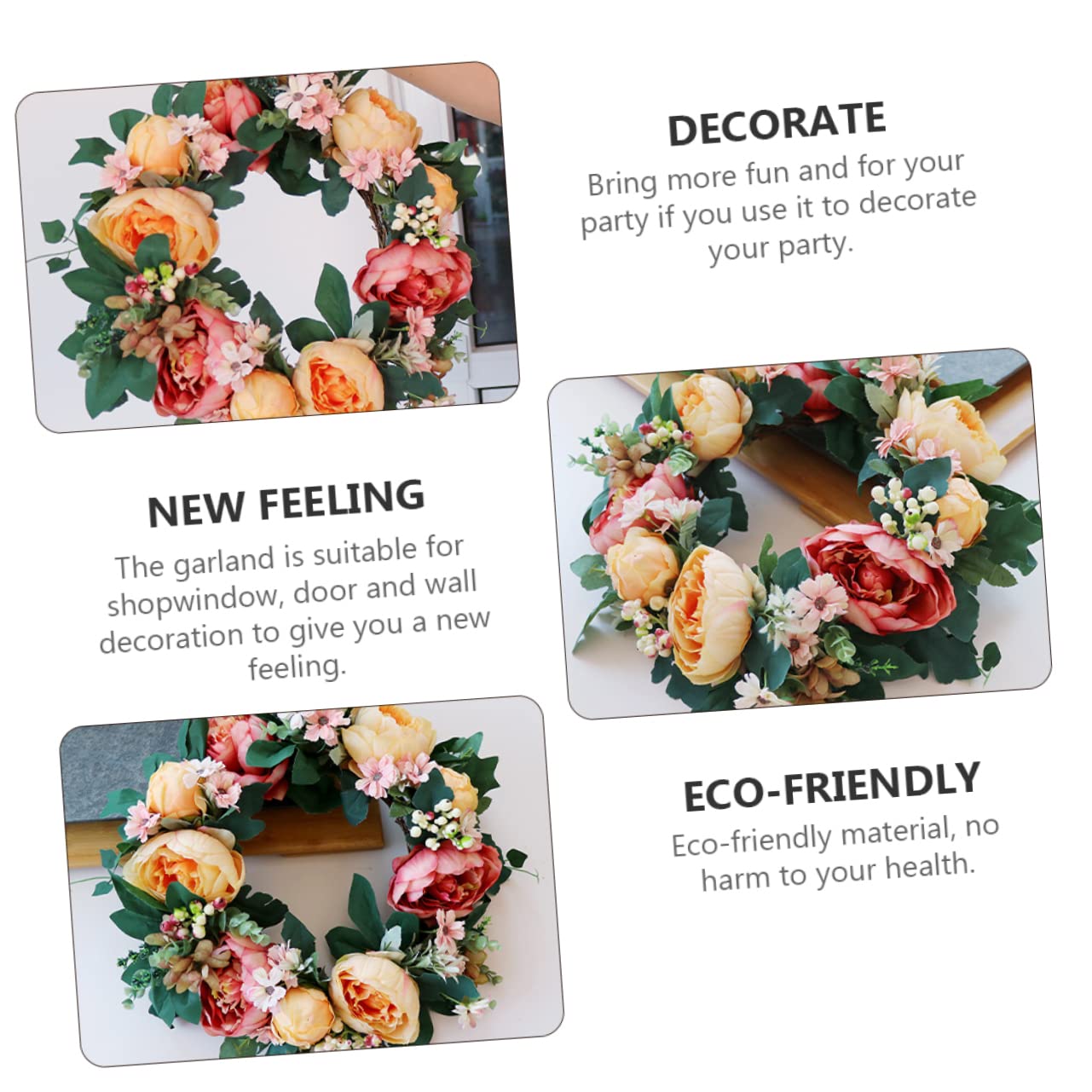 Hochzeitskranz mit Pfingstrosenblüten, Hängender Deko Kranz für Zuhause | Kunststoff und Seidenblume, Türkranz für Frühling, Festliche Wanddekoration, Girlanden Ornament
