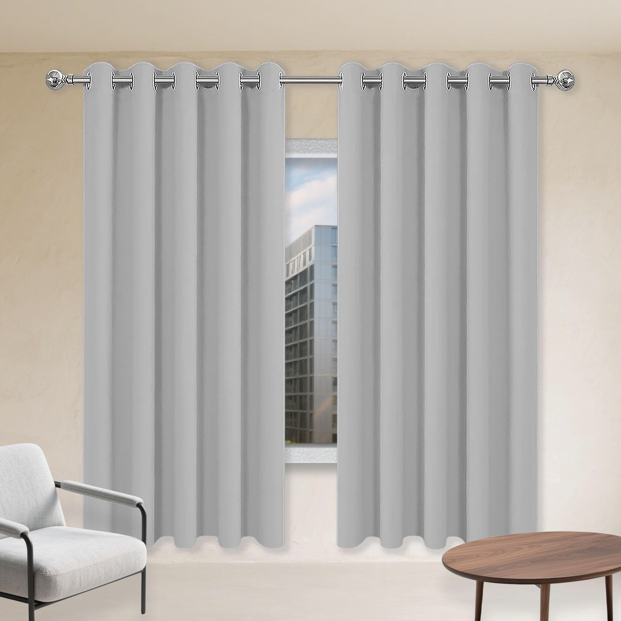 Rideau anti plis et froid gris clair 200 x 370 cm avec oeillets pour isolation de chambre