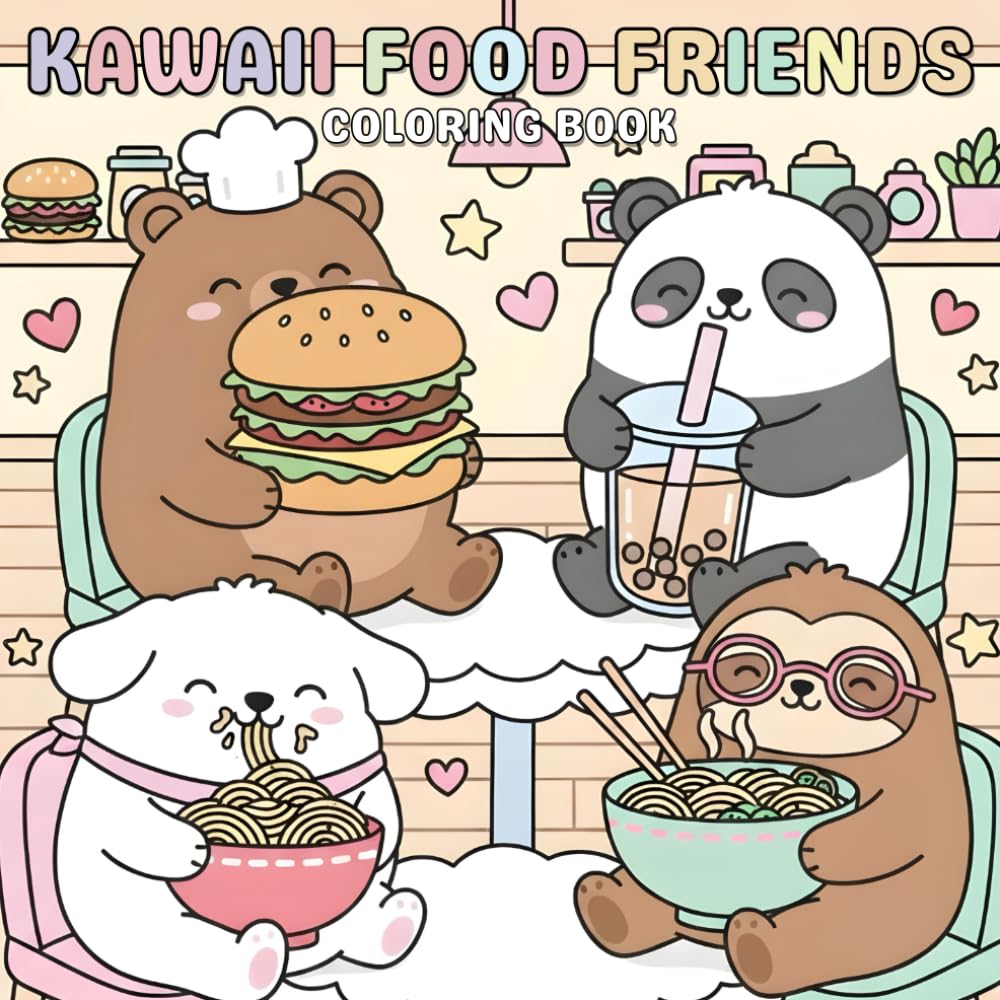 Kawaii Food Friends Coloring Book: Adorable Animal Adventures with Cute Snacks & Sweet Treats