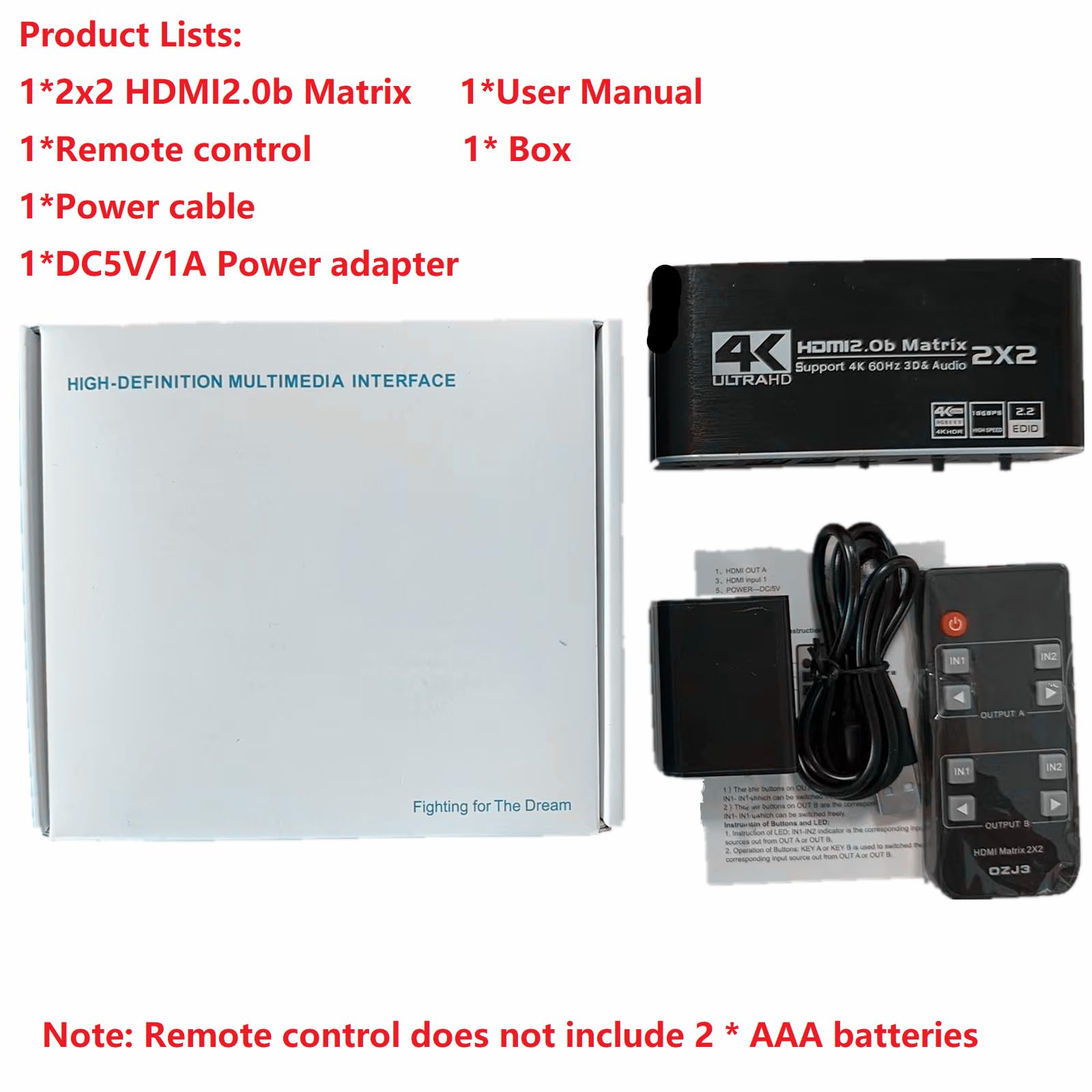 Splitter a matrice HDMI 2 in 2 Out HDMI Switcher UHD HDMI 2.0 2x2 Splitter con SPDIF e L/R per Laptop TV Console di gioco Supporto HDCP 2.2 ARC 3D 4K @ 60Hz