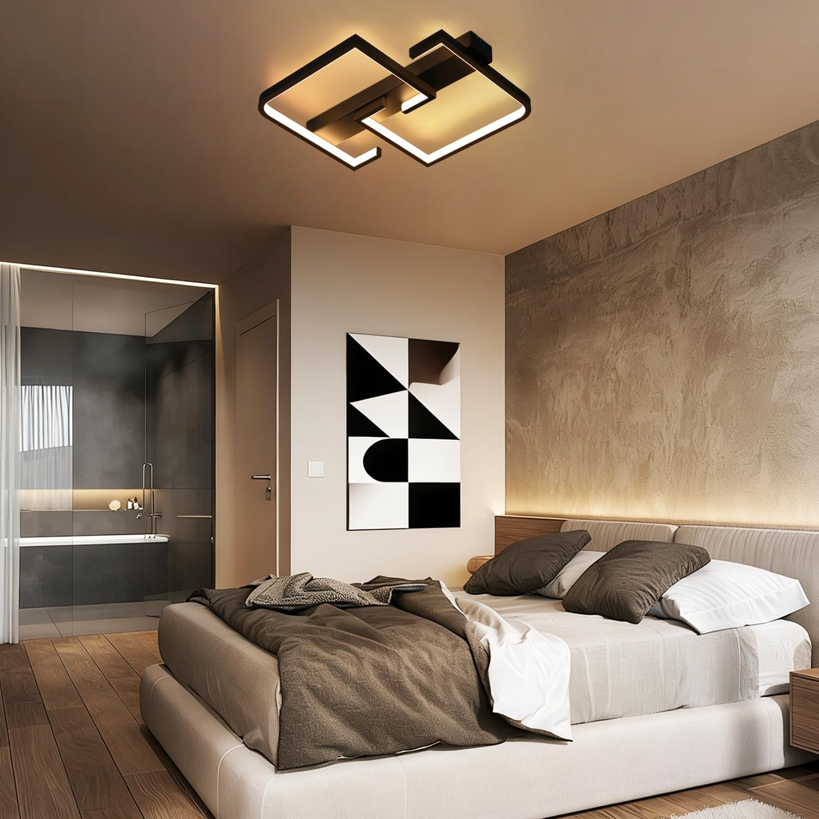CBJKTX LED Deckenlampe Wohnzimmer Deckenleuchte Schwarz Wohnzimmerlampe | Dimmbar mit Fernbedienung Schlafzimmer 35W Modern Design küchenlampe 3000K 6500K Schlafzimmerlampe Arbeitszimmer küche Büro