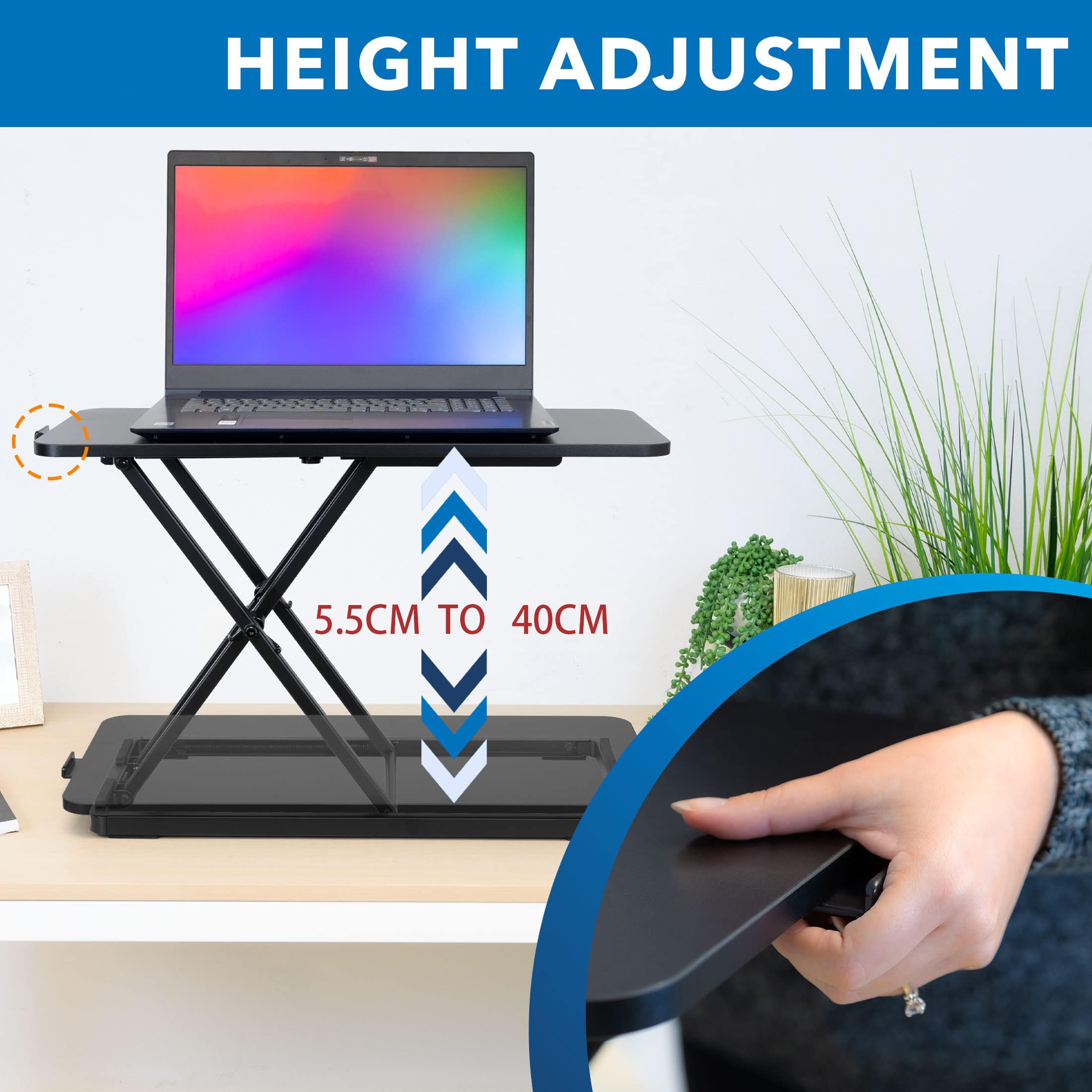 Steh-Sitz Schreibtisch Höhenverstellbar, Ergonomische,60 x 34 cm Stehpult,für Büro, Arbeitszimmer, Wohnzimmer und Fenster, Schwarz