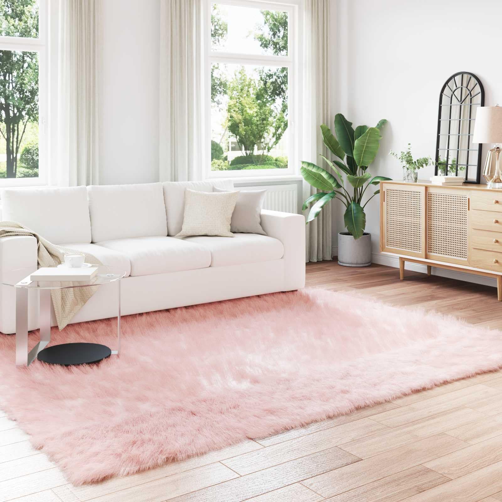 Tapis en peau de mouton synthétique facile d'entretien rose