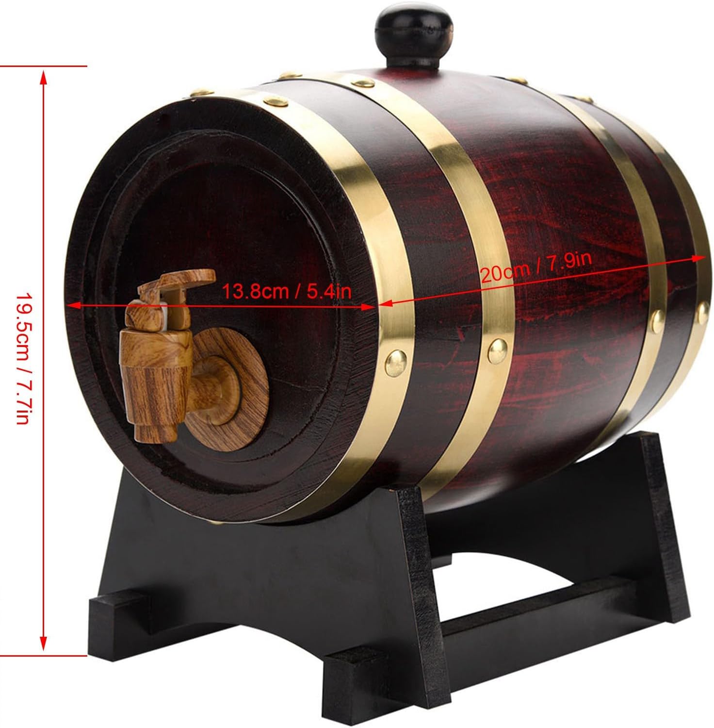 Oak Wine with Light Dispenser Plastic Tap, Handmade Stand, 1.5/3/5/10 L Oak Vintage Wood, Improves the Taste of the Drink (-JY07341-01)
