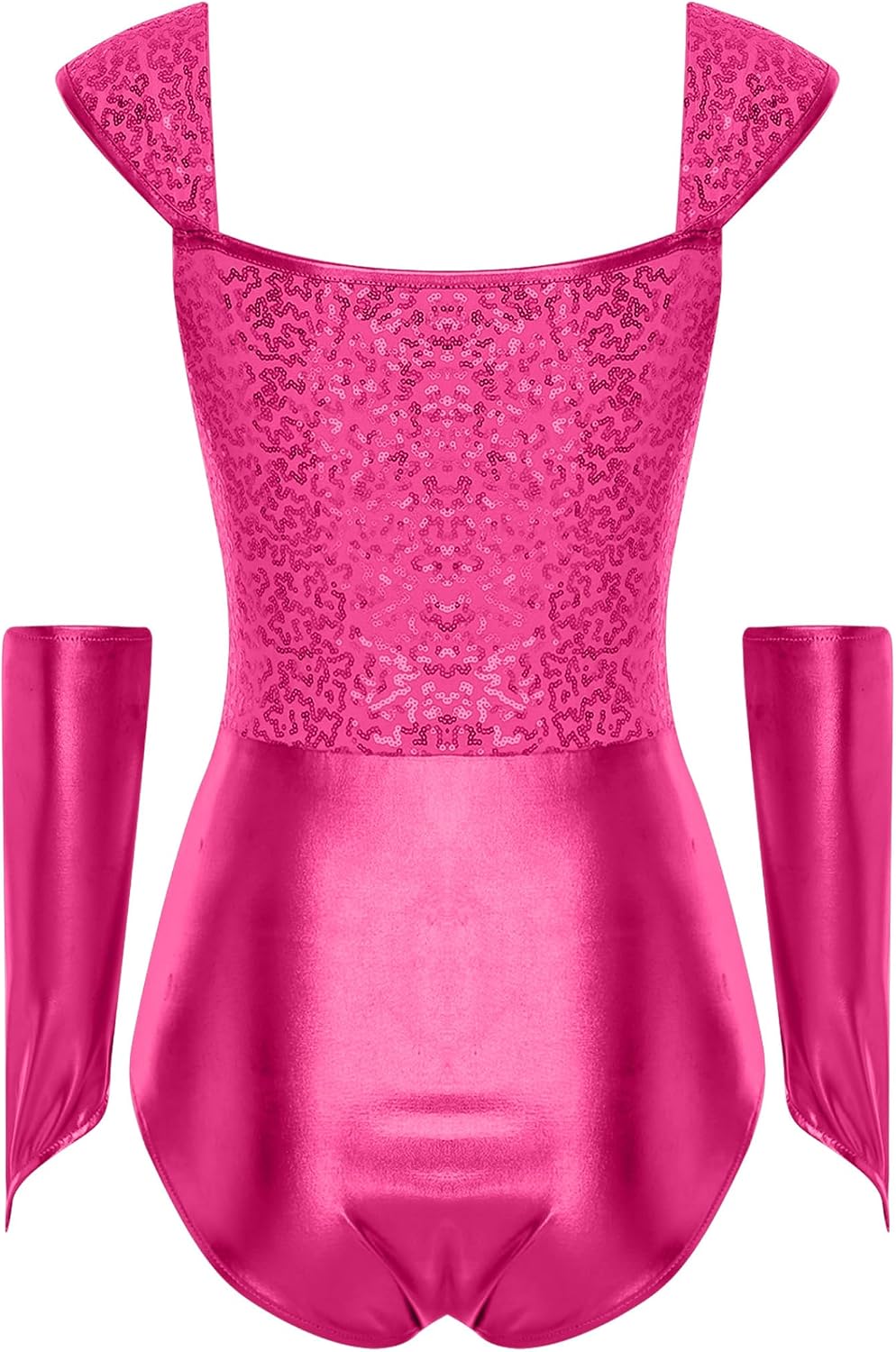Womens Sequins Metallic Bodysuit Tops Slim Fit Leotard with Sleeves Set Halloween Costumes