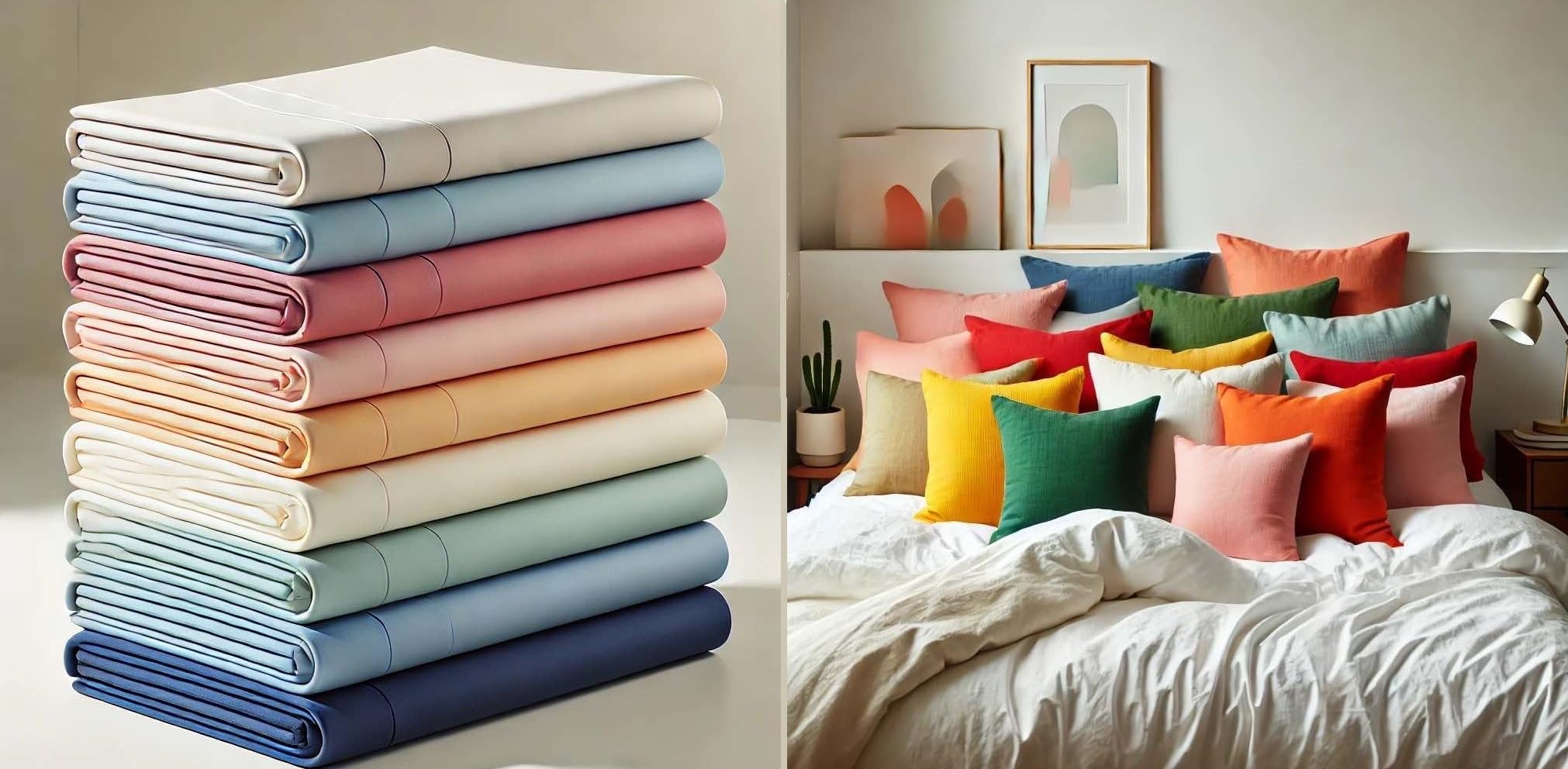 Lot de 4 Draps Housse 160x200cm + 6 Taies d'oreiller 63x63cm-100% Coton 57- Fils