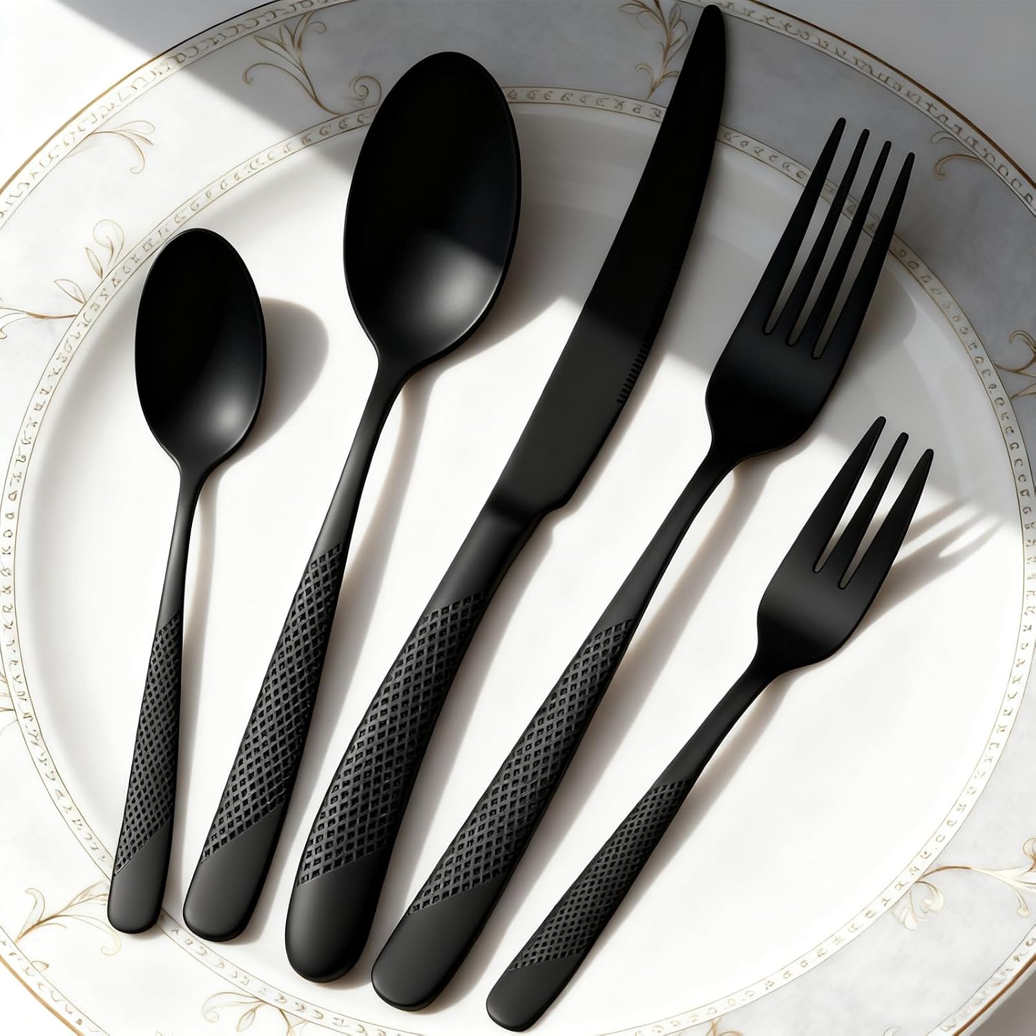 20-Piece Silverware Set for 4 Stainless Steel Flatware with Star Diamond Handles Modern Cutlery Set for Home Kitchen Restaurant, Mirror Polished Dishwasher Safe