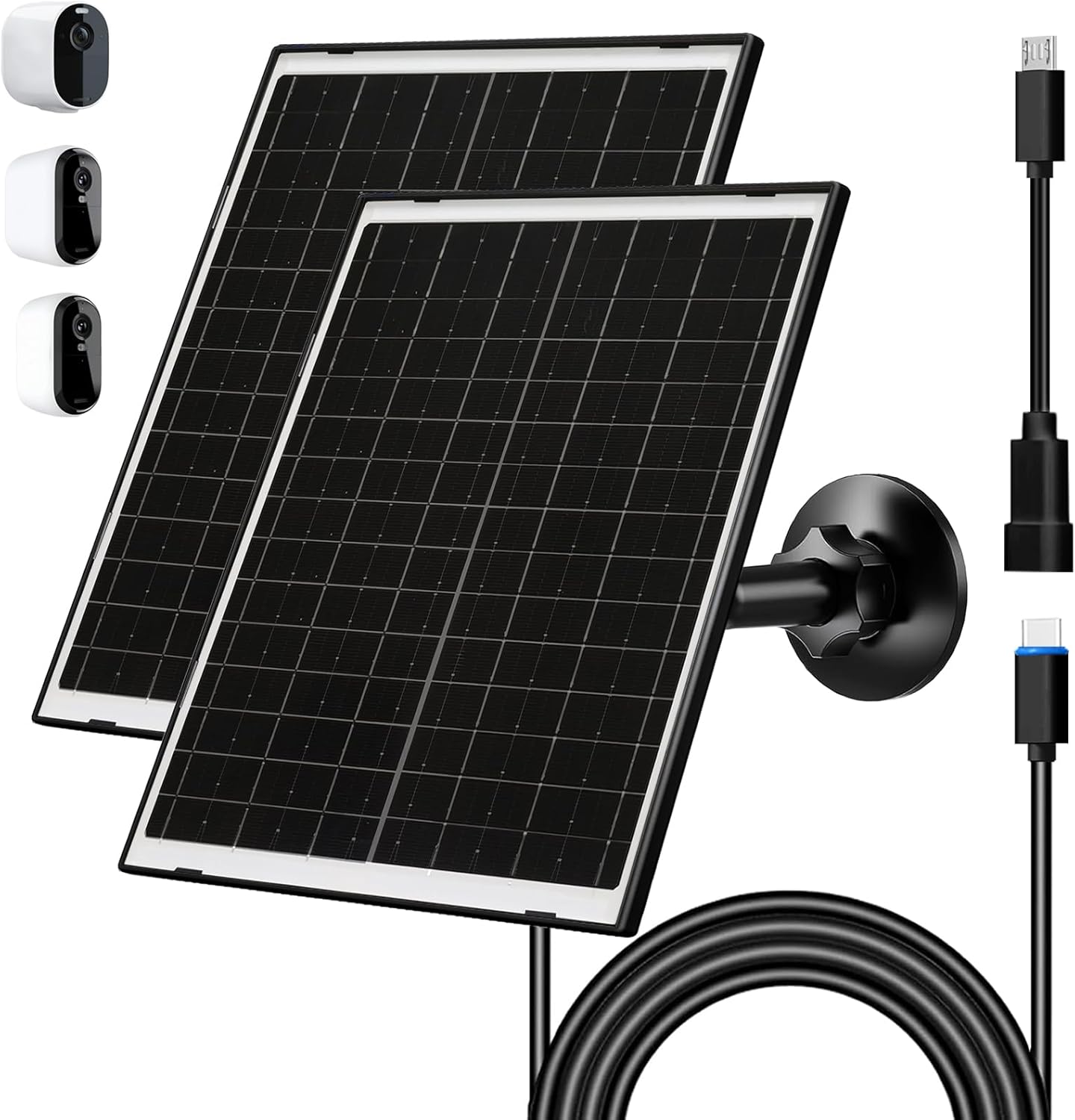 Zivif Solar Panel Charger for Arlo Essential 2K (2nd Gen), Essential XL & Spotlight Cameras – USB-C & Micro USB, IP66 Waterproof, 360° Adjustable Mount, 7.2ft Cable,2 Pack