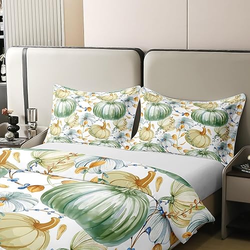 Miniatura 4 de Juego de funda de edredón de calabaza de otoño 100% algodón, juego de ropa de cama de cosecha de Acción de Gracias para niños, niñas, adolescentes,
