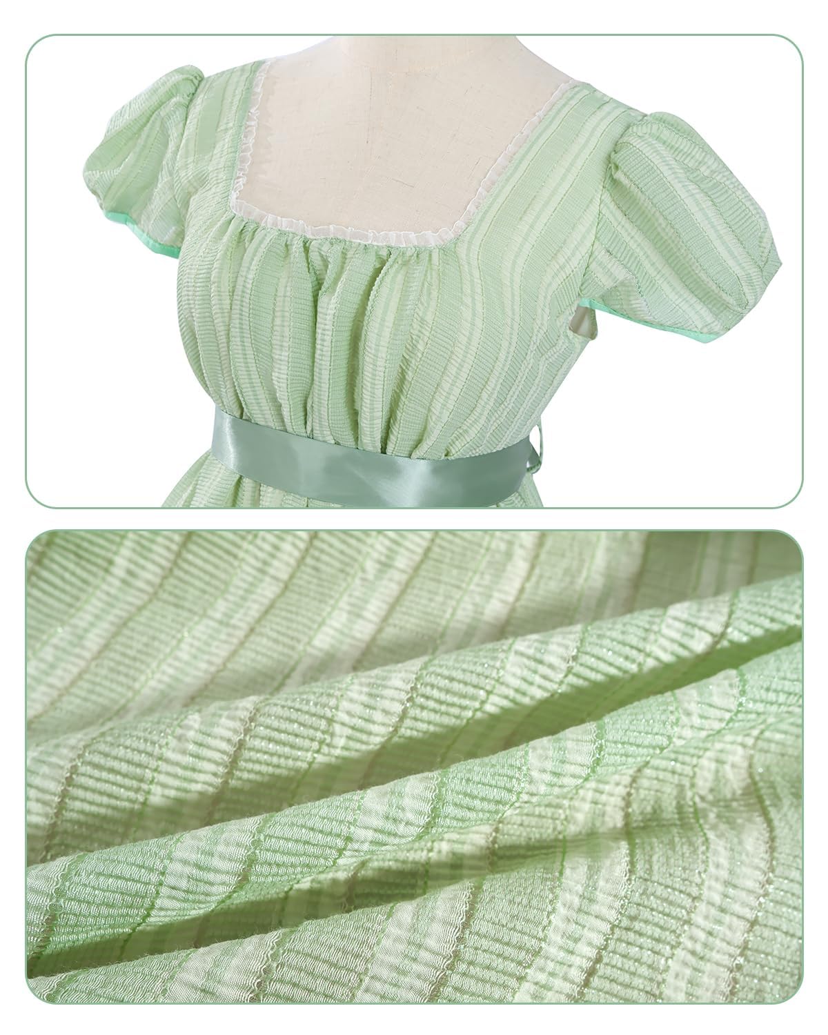 CR ROLECOS Abito da donna Regency Vittoriana Jane Austen Abito Lungo Vintage Vittoriano Regency Era Abito da Sfera con Guanti Empire