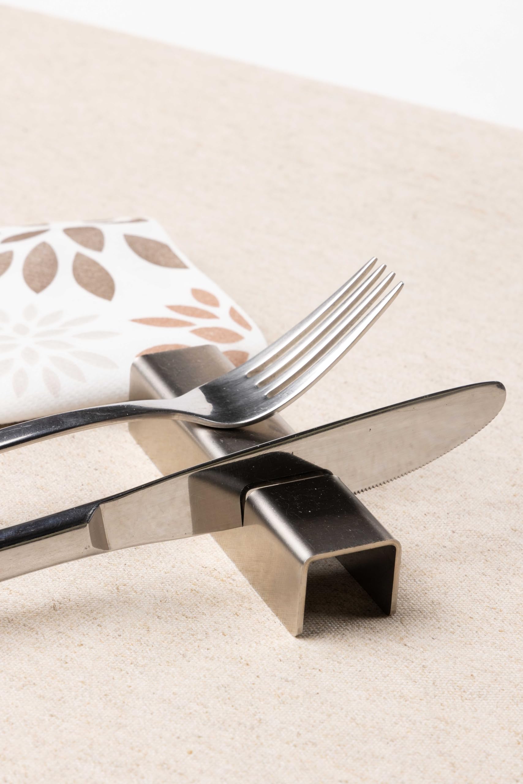 Set poggiaposate rettangolare da tavolo acciaio INOX, porta 2 posate inossidabile, Design Elegante, Idea Regalo per Mise En Place di lusso per ristorante forchetta e coltello (Inox, x8)