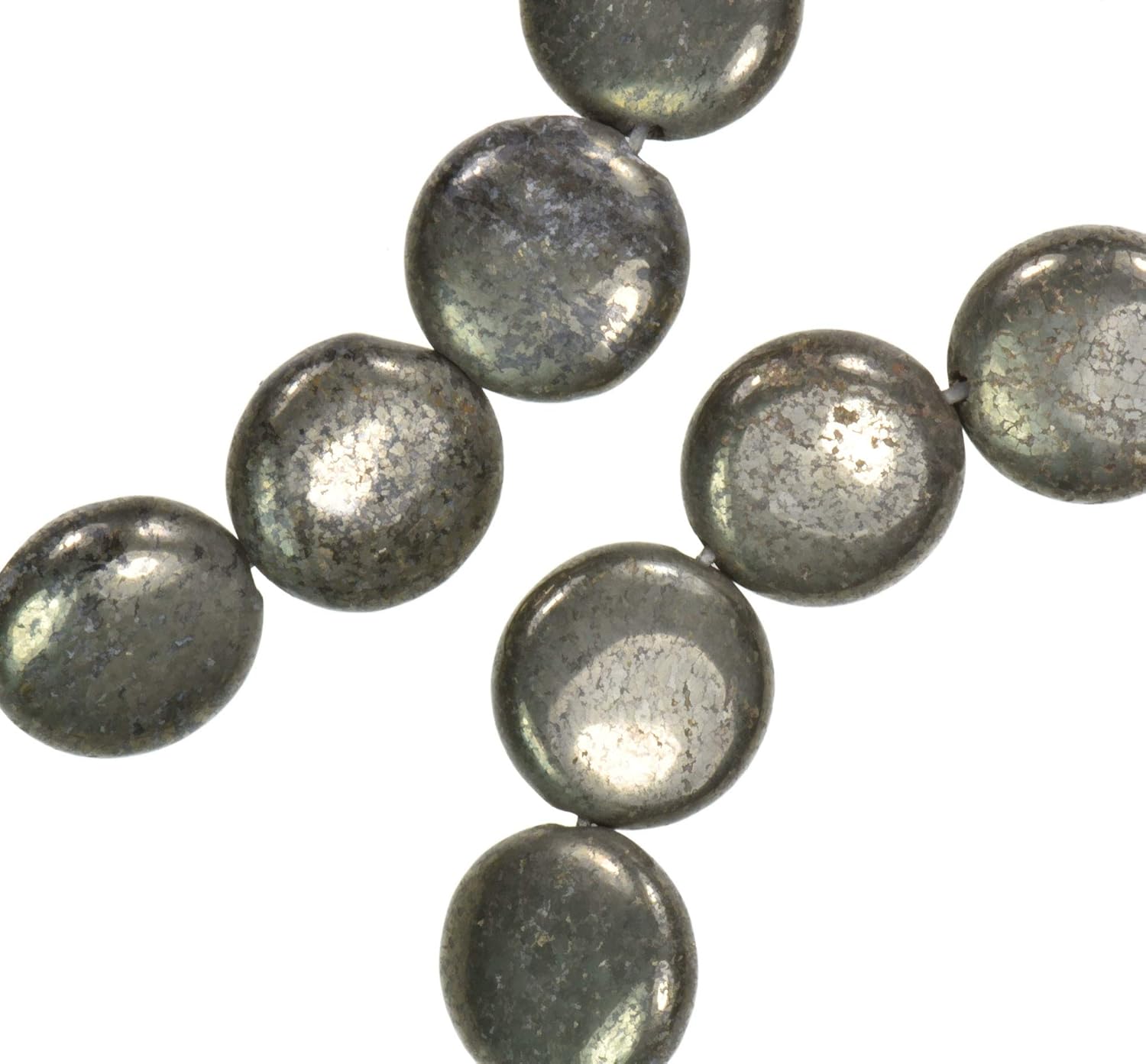 uGems Pyrite Disc Medium Beads Natural Genuine Strand 12mm 15.5"