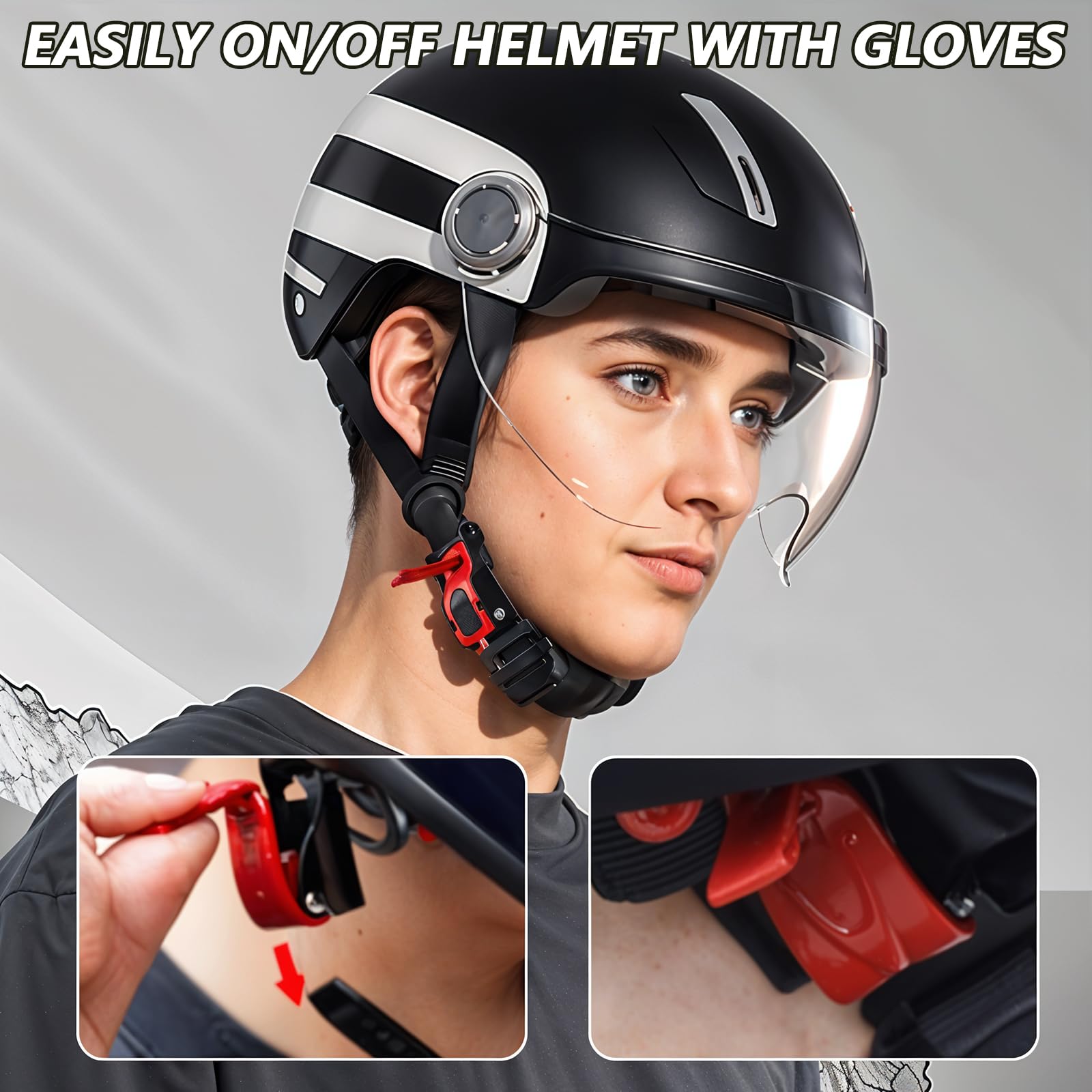Set di fibbie a sgancio rapido per casco, fibbia per casco da bicicletta, accessori per casco da moto, fibbia per un fissaggio stabile, facile da montare, adatto per moto, casco da bicicletta