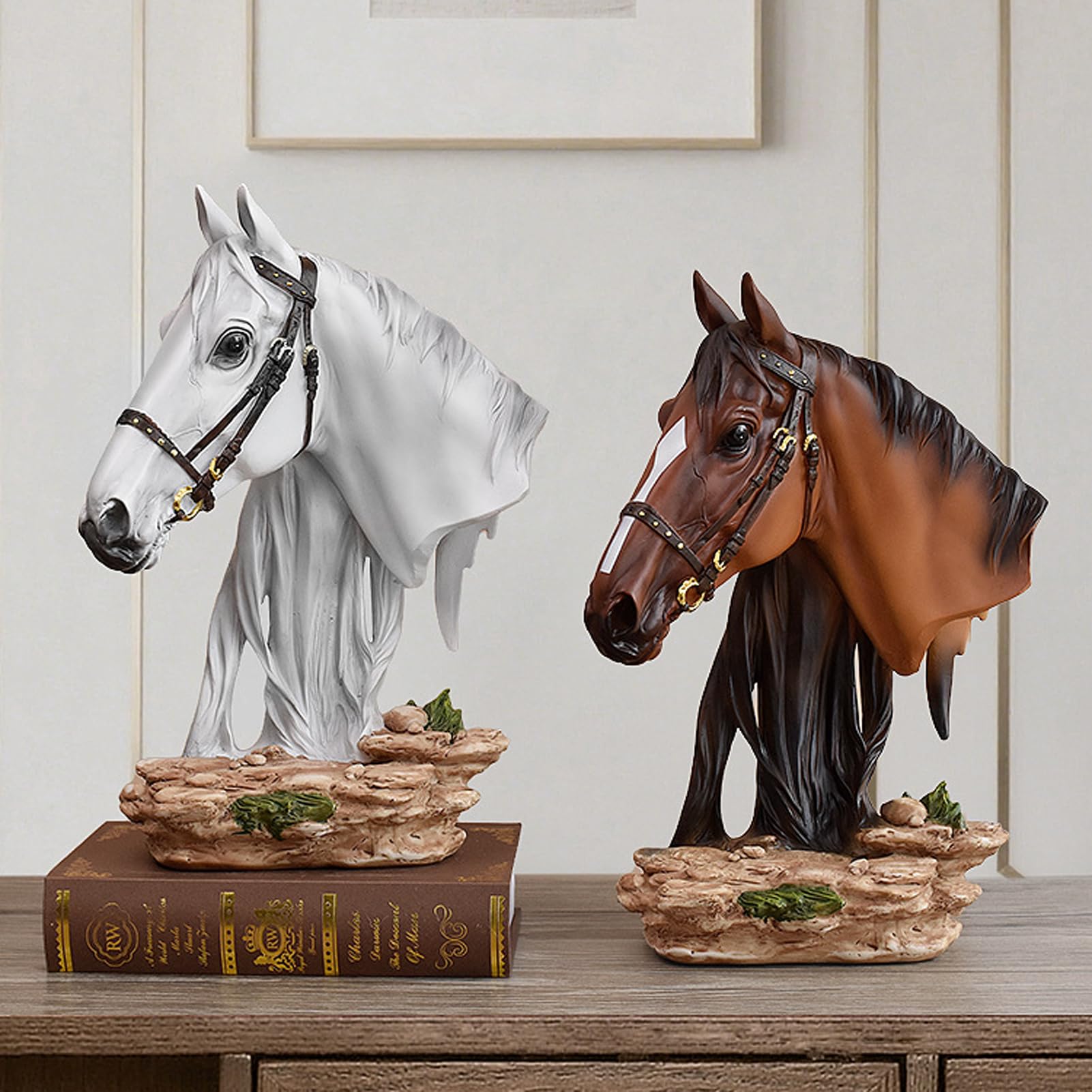 Escultura Decorativa de Cabeza de Caballo - Estatua de Animal de Resina para Decoración del Hogar, Coleccionable para Dormitorio, Sala de Estar, Escritorio, Estantería, Oficina,Marrón