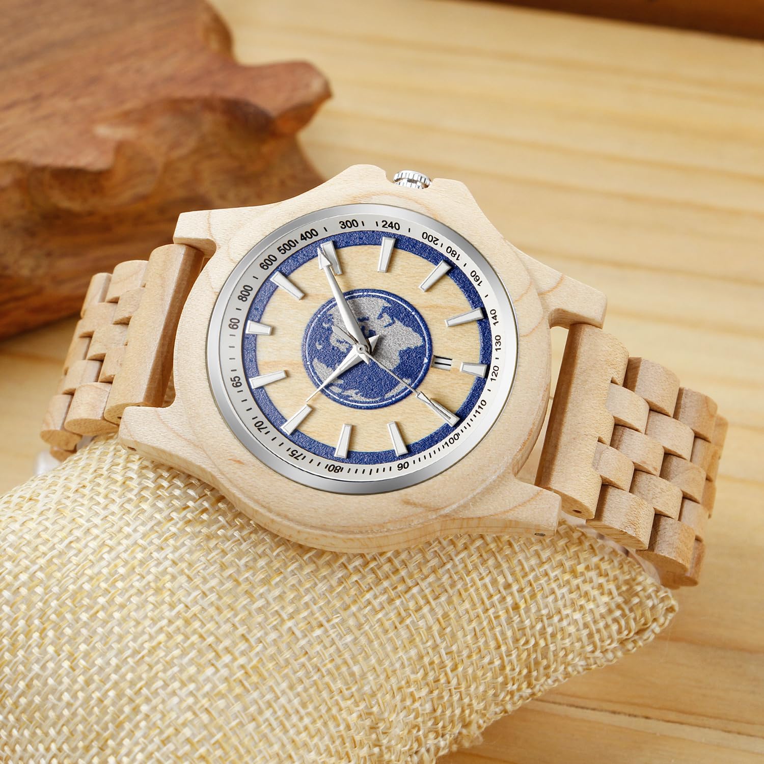 Tiong Reloj de madera para hombre, reloj de cuarzo analógico de color natural, correa de madera ajustable, reloj de cuarzo para hombre, Q1058-1, Pulsera
