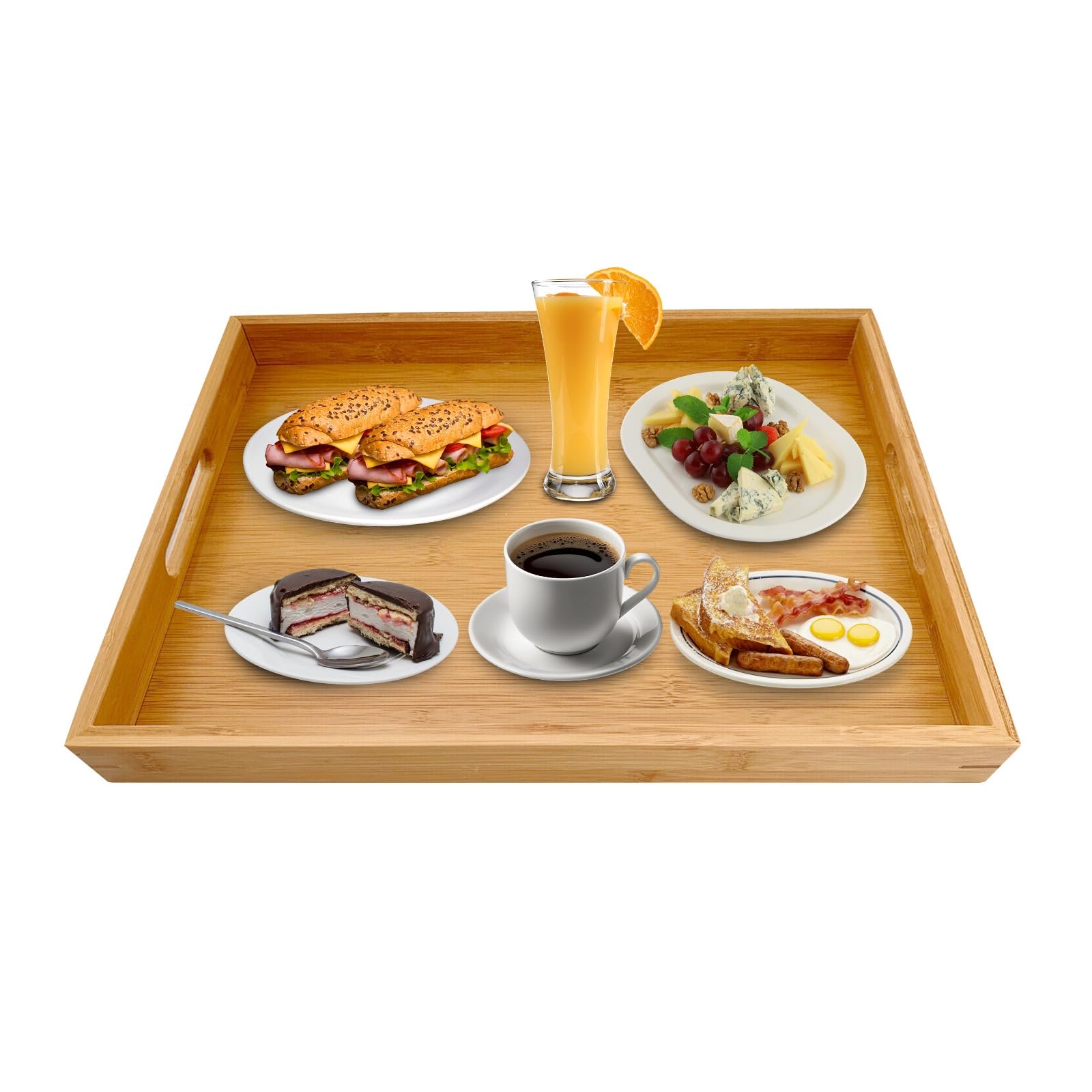 ADEPTNA Bamboo Serving Tray - Great for Carrying Food and Drinks