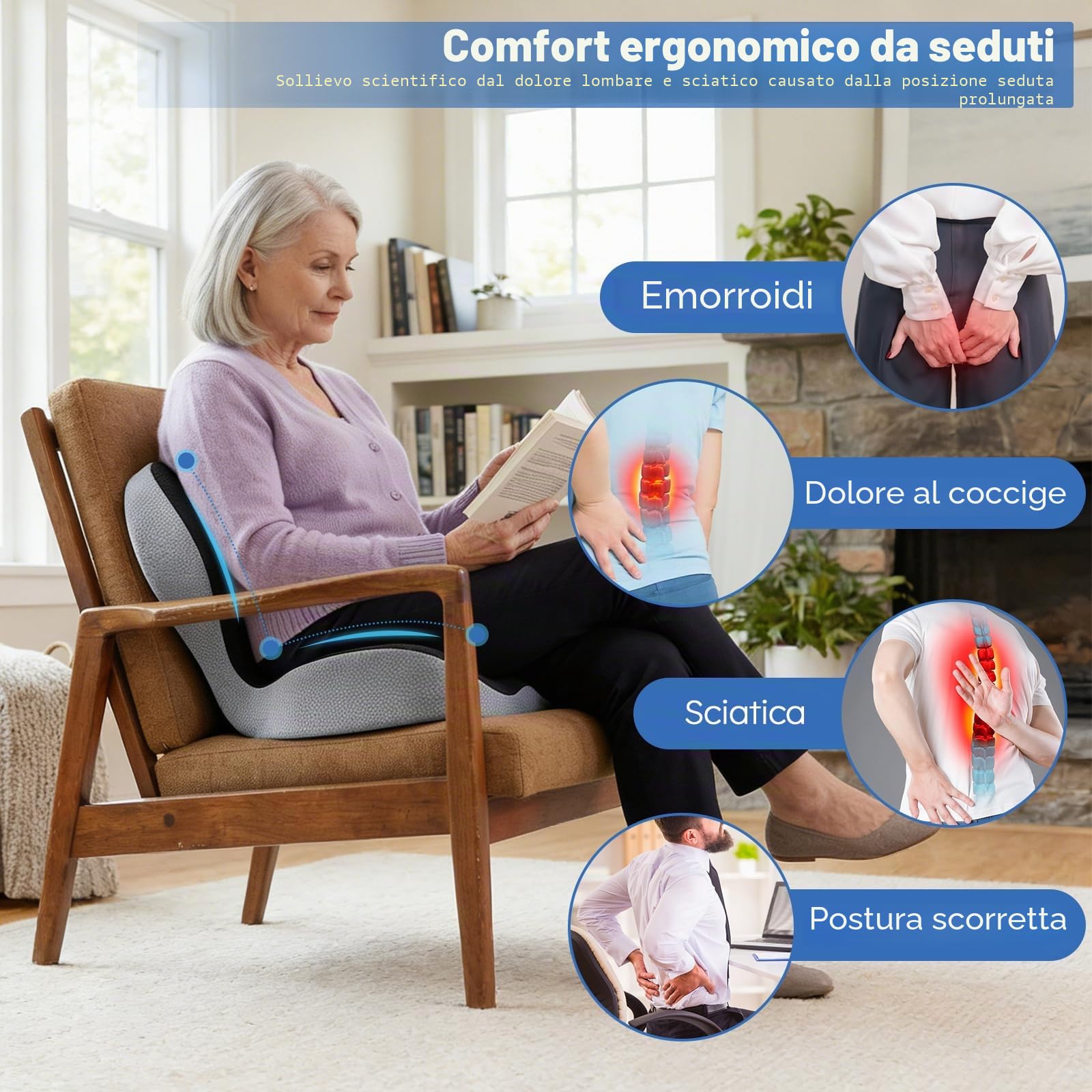 Cuscino per Sedile,Cuscino Sedia Ufficio,di Memory Foam | Cuscini Ergonomico Sedile per Coccige Sciatica Lombare,per Seduta e Schienale Gaming, Cuscino Cedile Auto