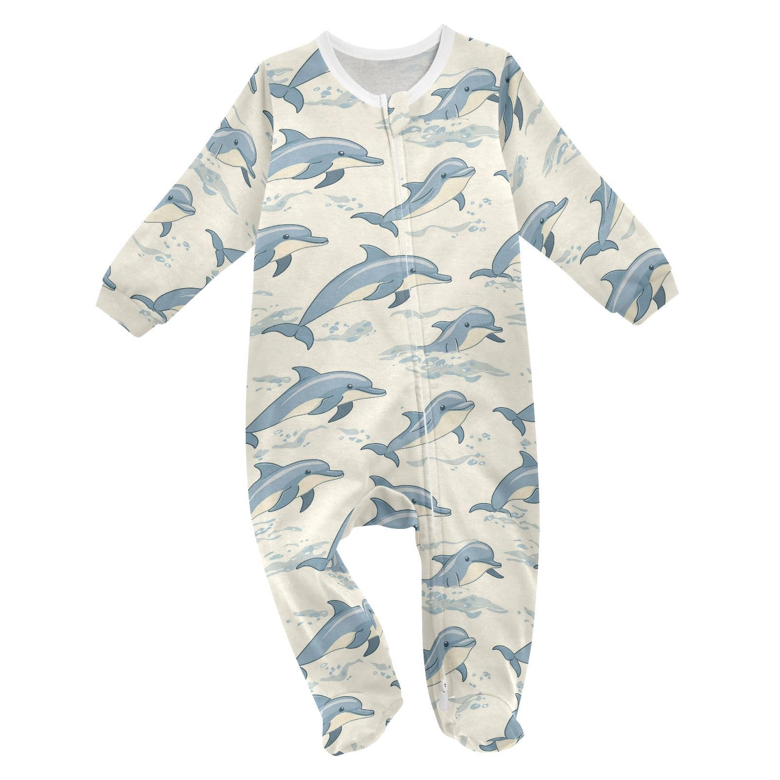 vvfelixl Baby Clothes Sleeper Cute Dolphin in Ocean Baby Onesies Play One-Piece Footies 2-Way Zip Closure for 12-18 Months