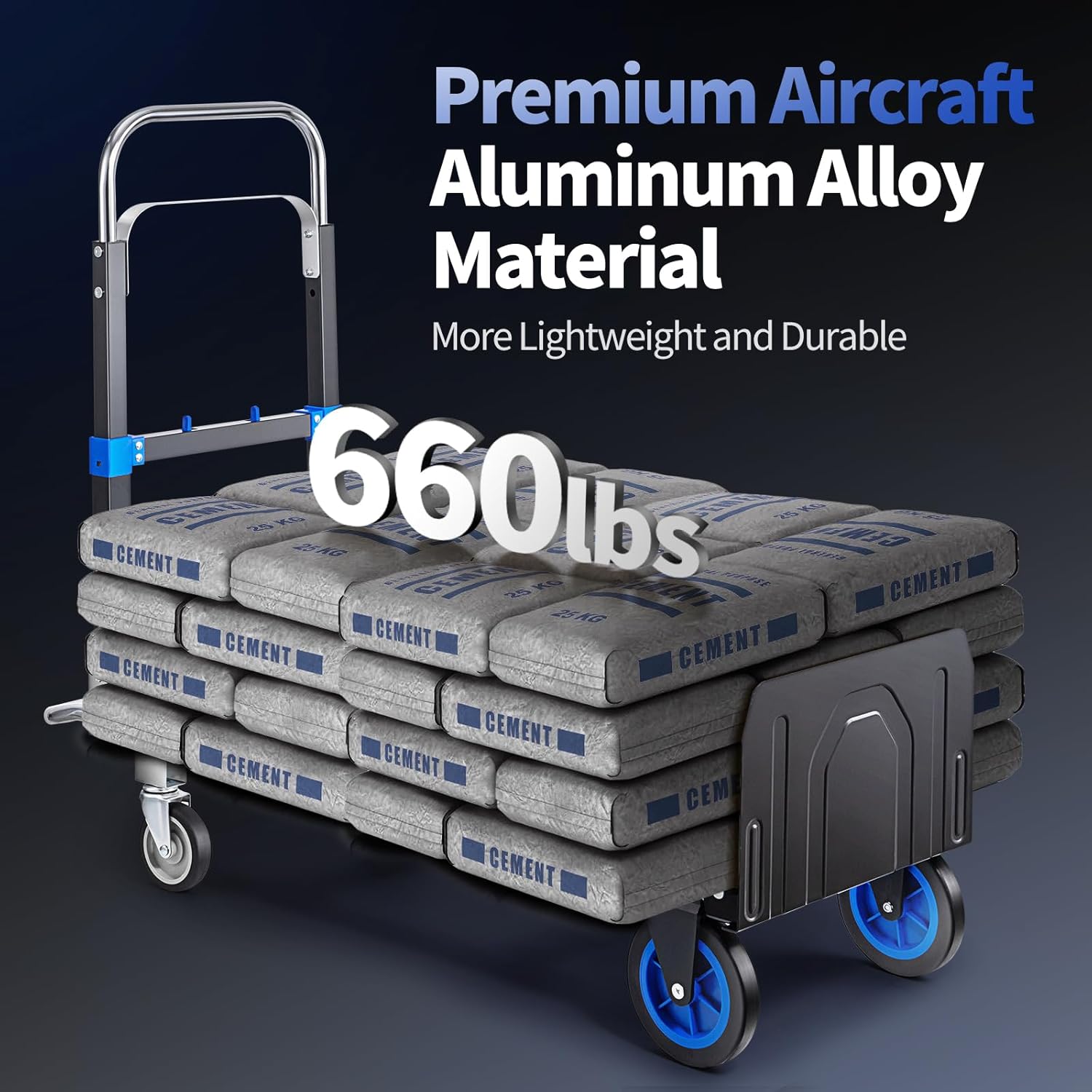 Leomru Pro 3 in 1 Aluminium Hand Truck 660lbs Capacity, Heavy Duty Convertible Hand Truck Dolly W/ 4 Rubber Wheels, Foldable Dolly Cart Collapsible Trolley for Warehouse Home Moving