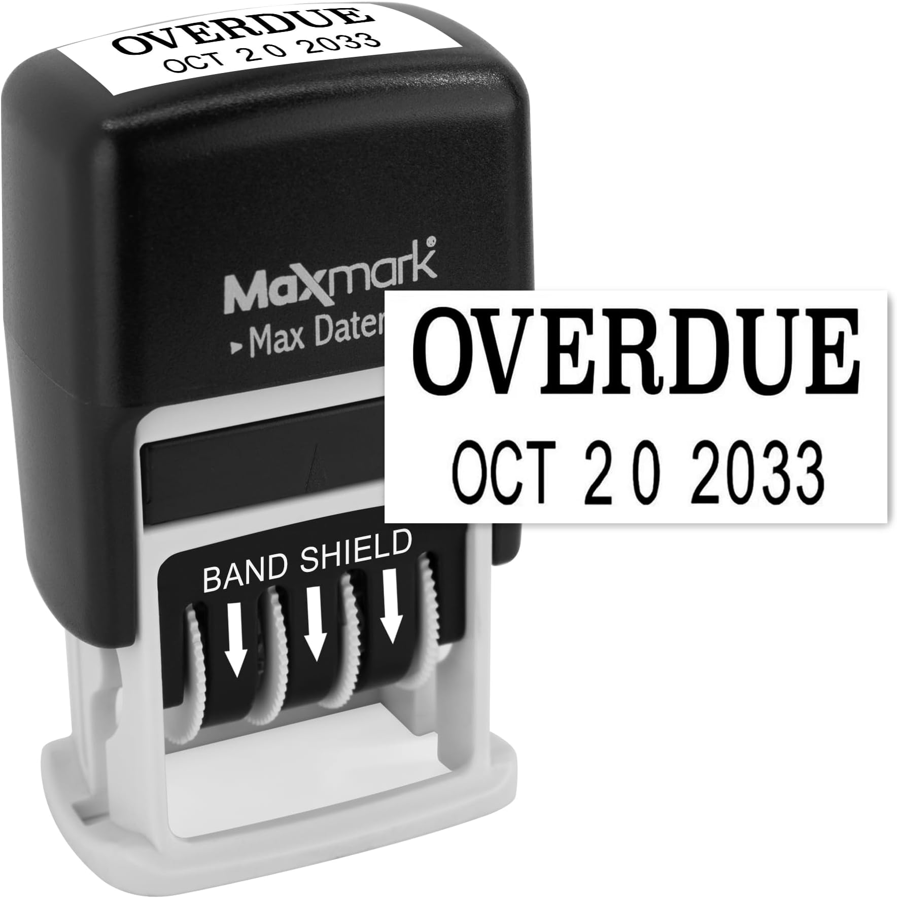 MaxMark Max Dater self-inkingフレーズ日付スタンプ – ブラックインク OVERDUE ブラック