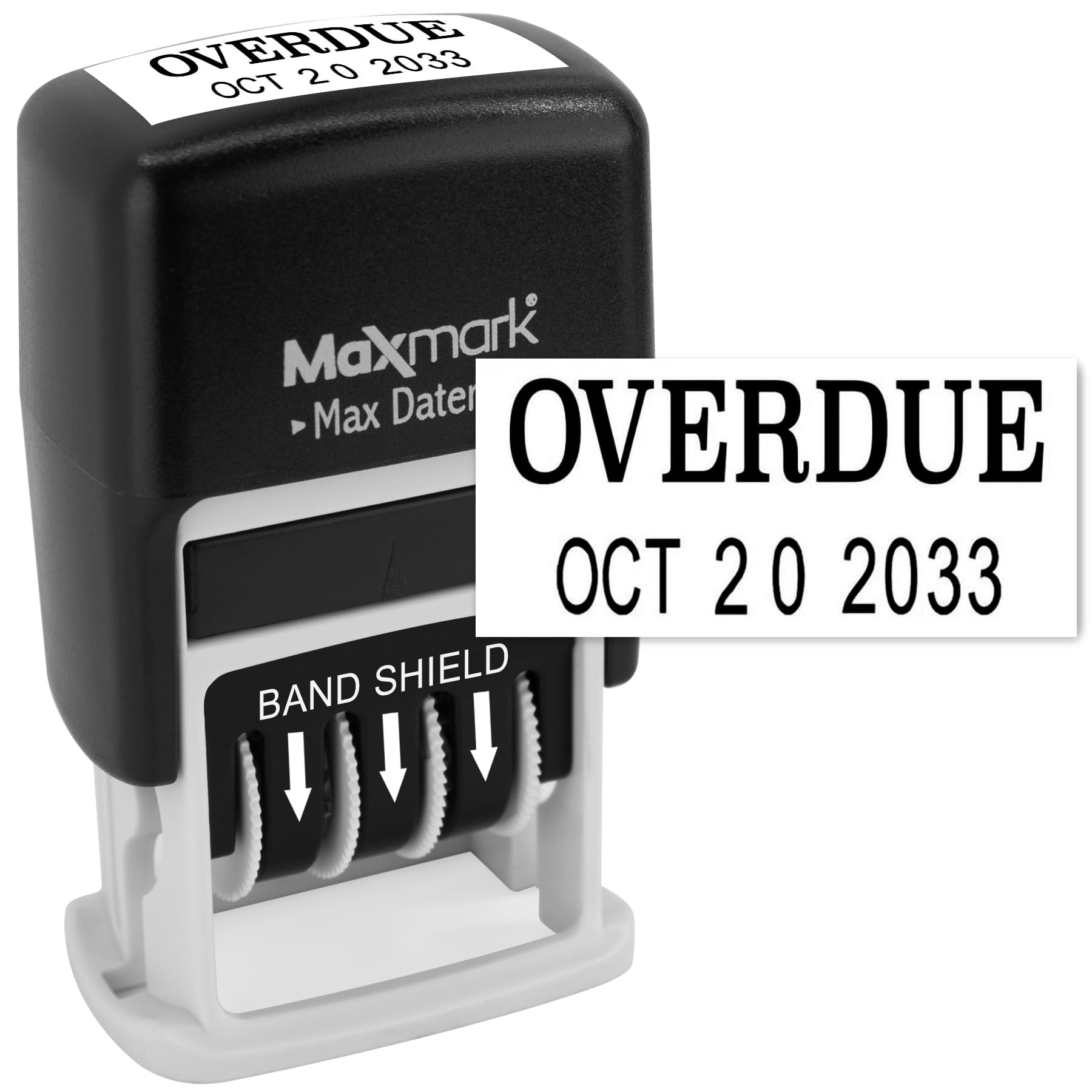 MaxMark Self-Inking Rubber Date Office Stamp with OVERDUE Phrase & Date - Black Ink (Max Dater)