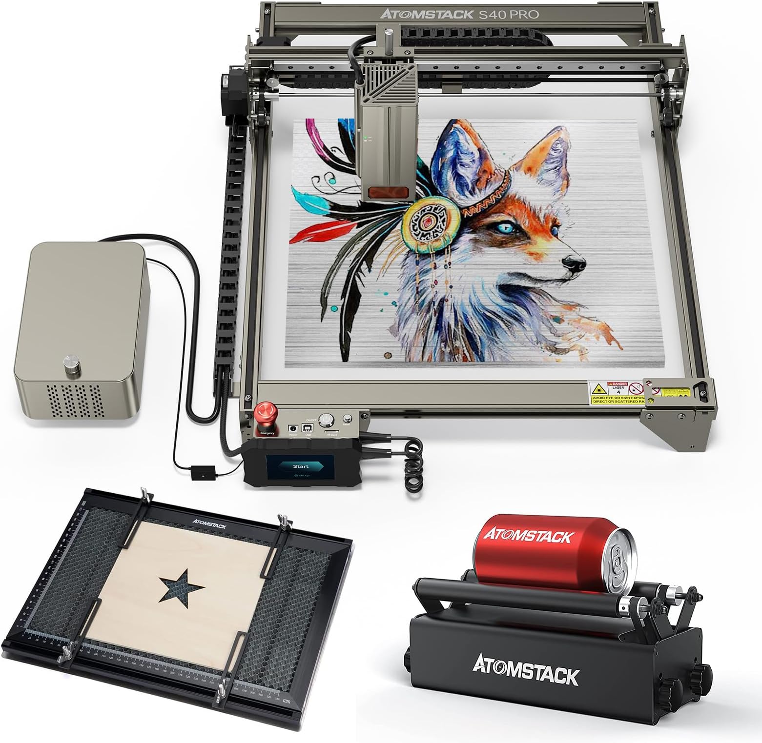 S40 Pro Laser Engraving Machine 210W Metal Engraver Cutting Dual Mode 24W/48W Dual Pump Automatic switch Air Assist (S40+Honeycomb board+roller)
