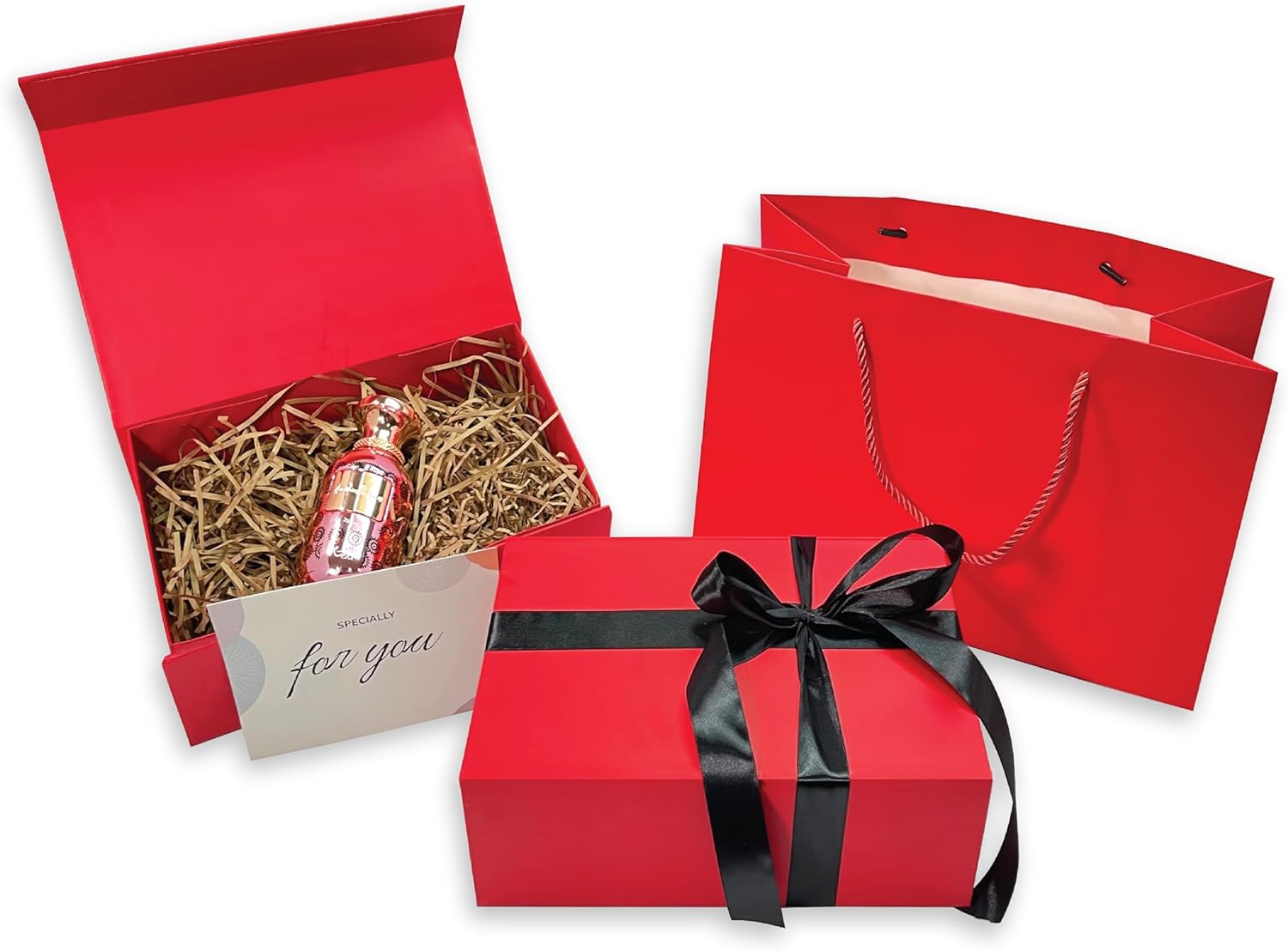 EPP Magnetic Gift Box Set with Lid - 10x6x3 Inches Birthday Gift Boxes for Presents - Bridesmaid Proposal Box Set Includes 1 Gift Box, 1 Gift Bag, 1 Ribbon, 2 Crinkle Paper Bundles & 1 Gift Card