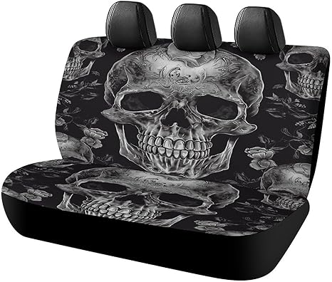 Skull Skeleton Car Seat Cover Universal Fit Waterproof Backseat Protector Breathable Rear Bench Cover Non-Slip Automotive Seat Covers for Cars SUV Trucks Interior Covers