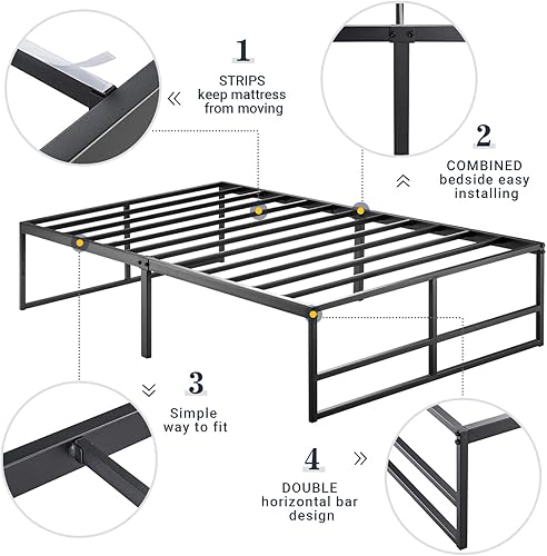 Miniatura 5 de Allewie Base de cama de plataforma de tamaño individual resistente con almacenamiento de espacio de 14 pulgadas, fuerte soporte de listones de