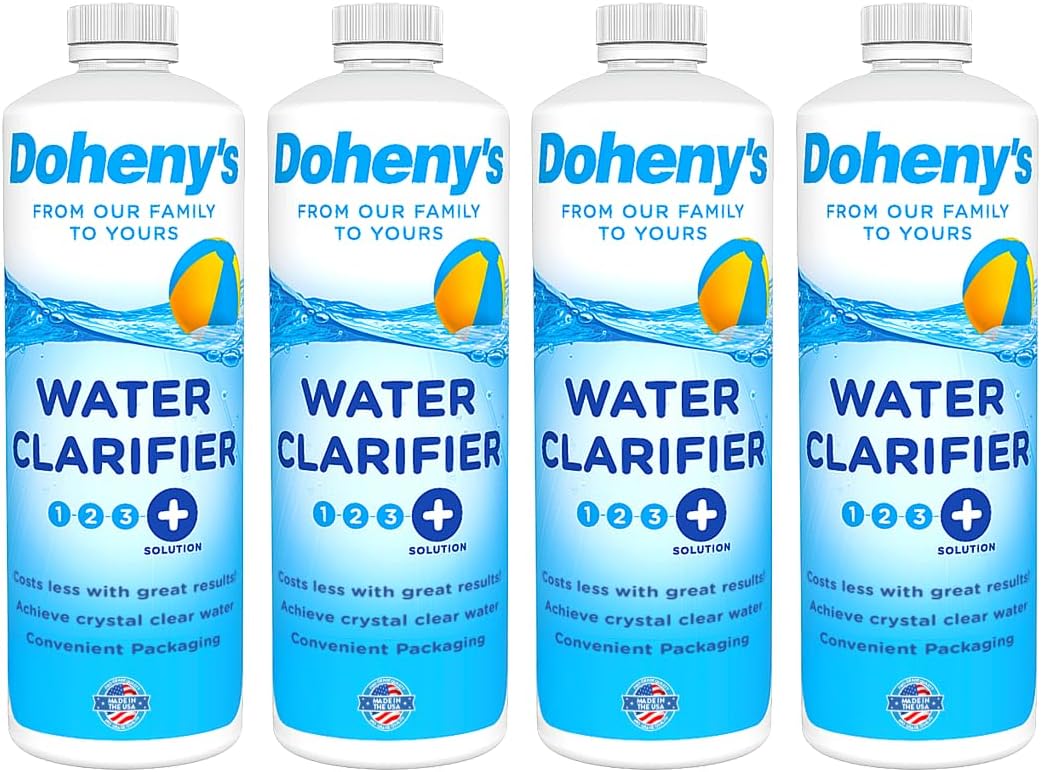 Doheny's Pool Water Clarifier | 100% Professional Grade | Clarifies Cloudy Pool Water | Binds Together Small Particles | for Sand & Cartridge | Set of (4) - 32 Ounce Bottles