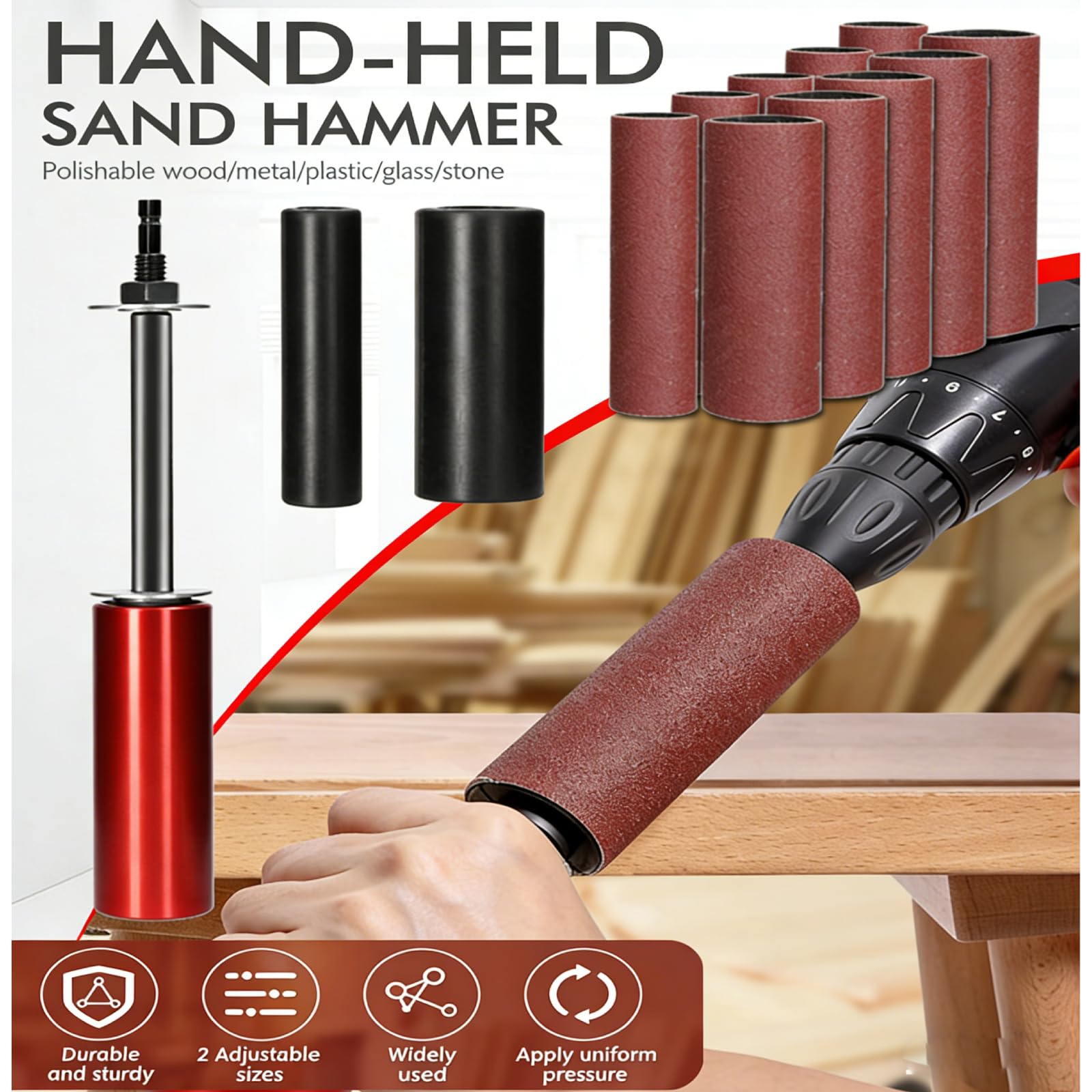 Spindelschleifer Adapter, Handgeführte Gummi Schleiftrommel Set FüR Bohrmaschinen, Spindel Schleifer Adapter Schleifwalzen Bohrer-Schleifdorn Spindelschleifer-Adaptor Mit 10 SchleifpapierhüLsen