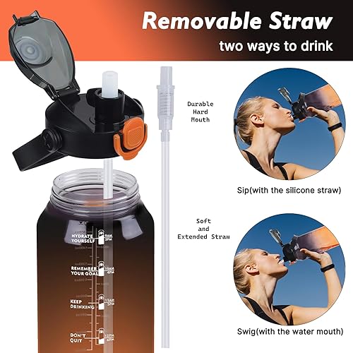 Miniatura 4 de Botella de agua deportiva de 64 onzas con infusor de frutas, botella de agua motivacional 2 en 1 con popote y marcador de tiempo, jarra de agua