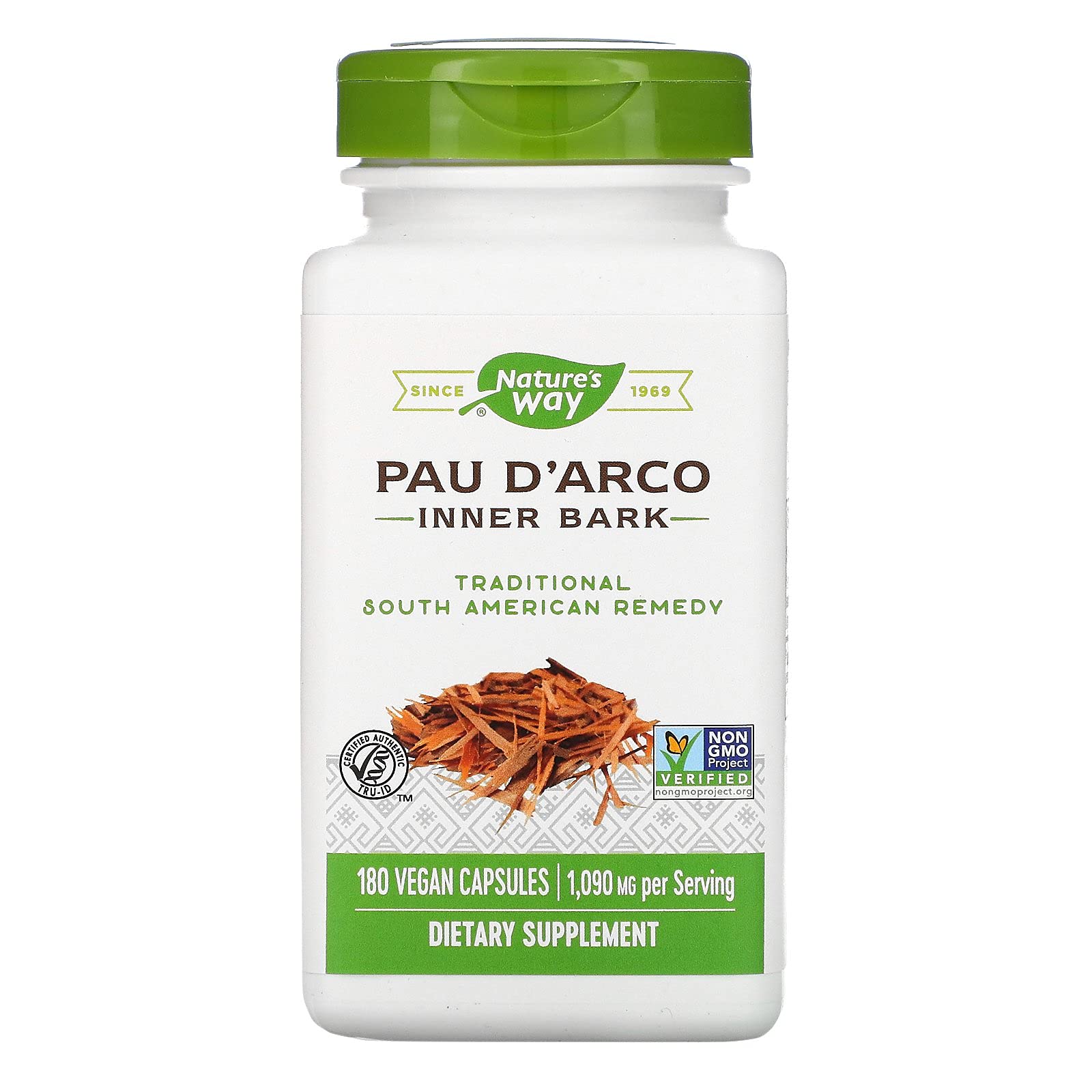 Nature's Way Pau D'Arco Inner Bark 1,090 Milligrams Dietary Supplement (180 Vegan Capsules) Pack of 1