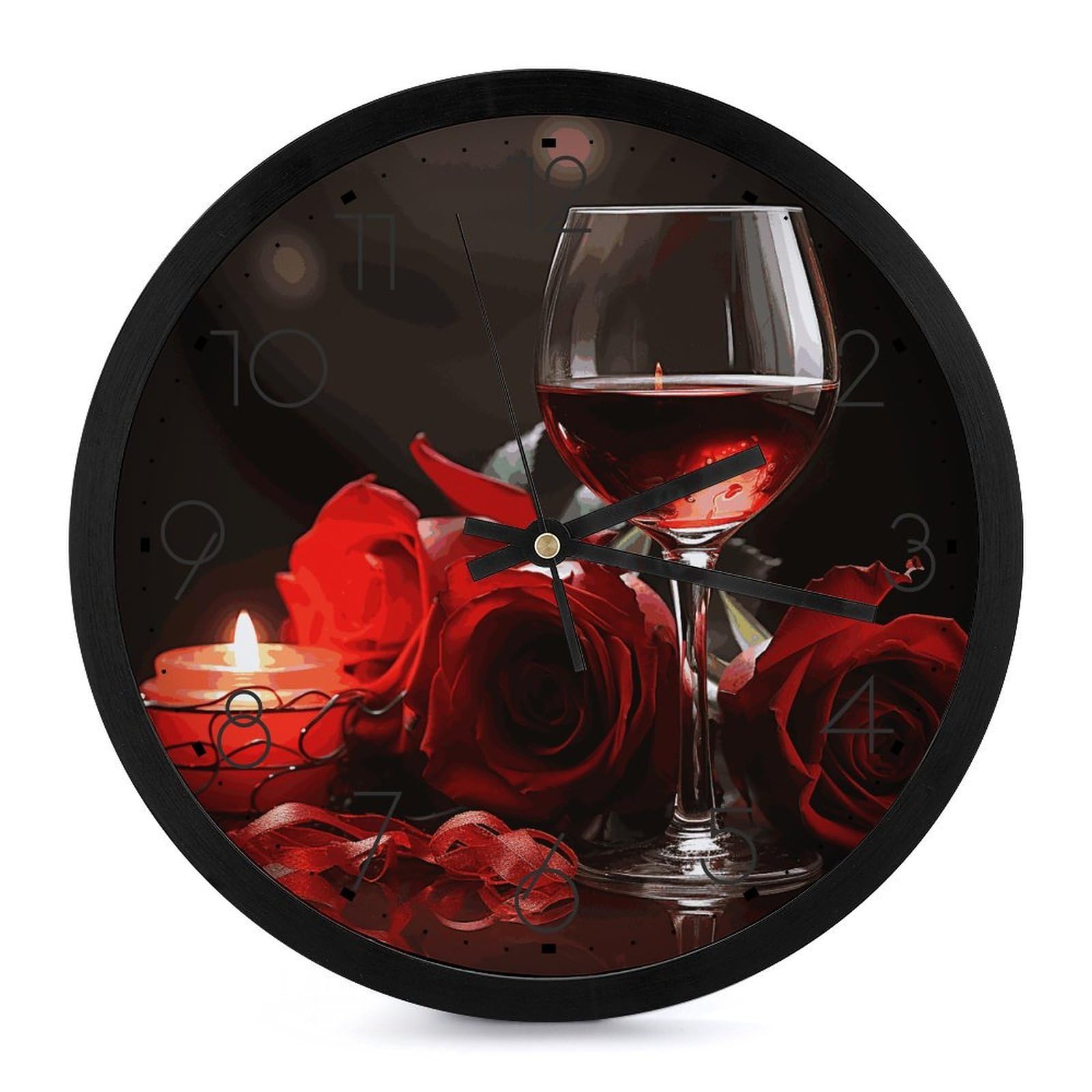 Horloge verre à vin rose rouge déco ronde de 25 cm à piles pour habiller le mur de la cuisine