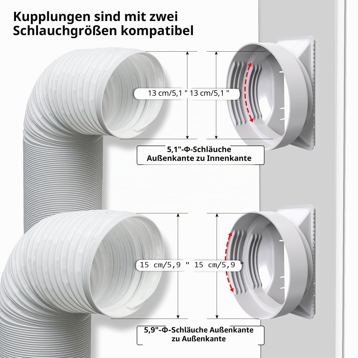 Türabdichtung für Mobile Klimageräte, 6 Stück Verstellbare Klimaanlage Balkontürabdichtung (bis 240 cm) mit Φ13cm Abluftschlauch für Schiebetür,Φ 13cm/15cm Kompatibel,Montage Ohne Bohren