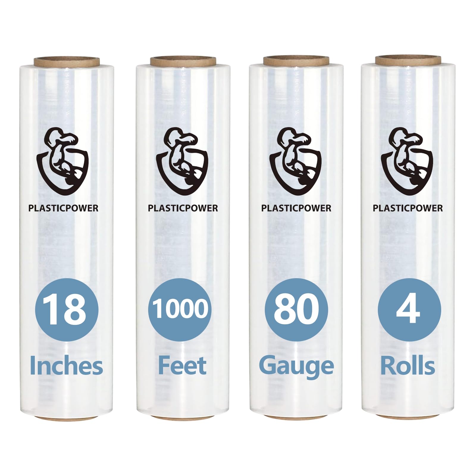 PLASTICPOWER Heavy-Duty Stretch Wrap - 18 Inch x 1000 Ft, 80 Gauge Clear Pallet Wrap Film with Handle Dispenser; Industrial-Grade Strength, Puncture & Tear Resistant for Moving, Shipping & Storage