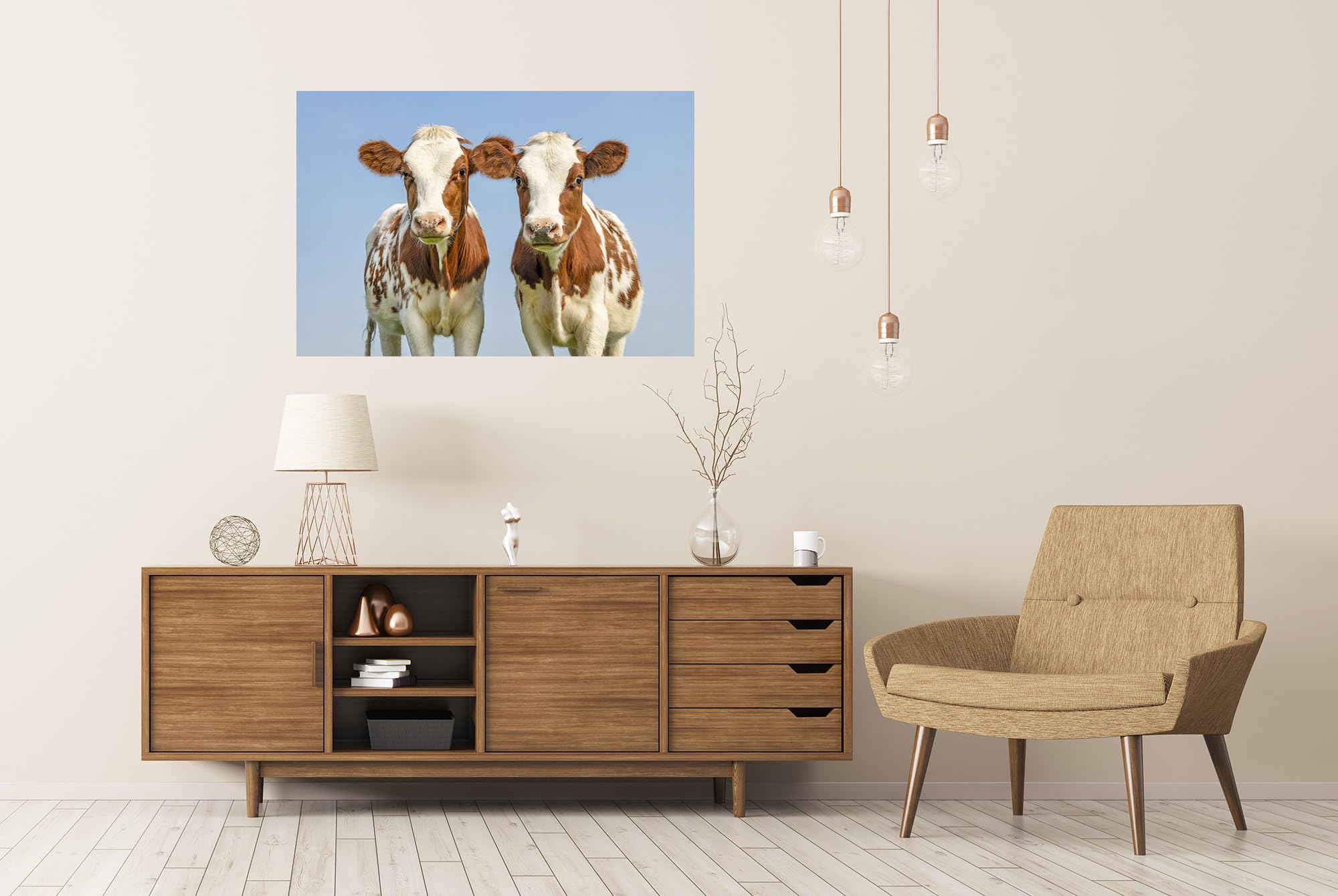 islandburner Prime Poster - Póster de dos vacas jóvenes en un prado de verano bajo el cielo azul - Póster 130 x 90 cm