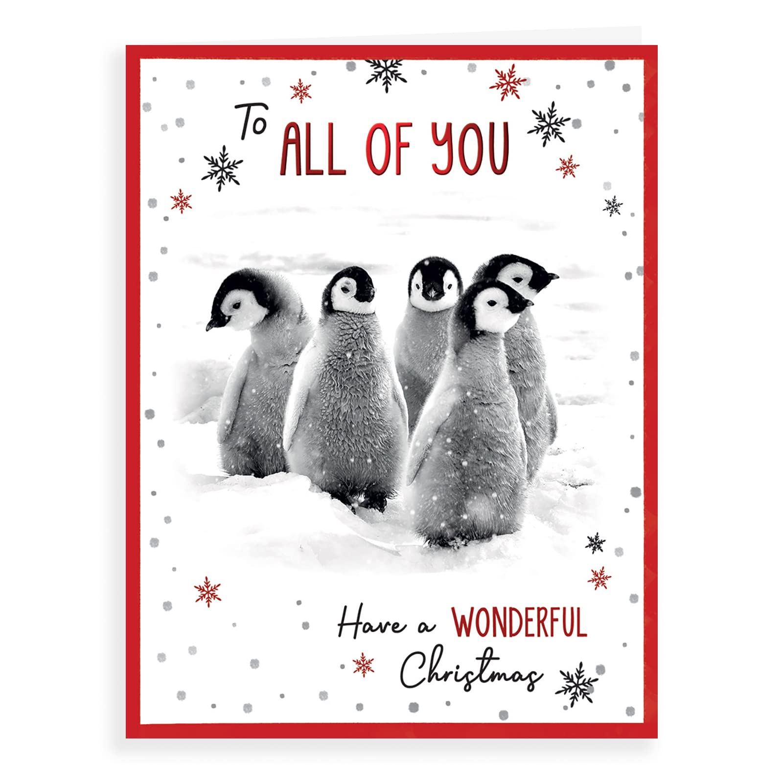Weihnachtskarte ‚To All Of You‘ Mit Süßer Pinguin-Familie – Ideal Für Weihnachtsgrüße